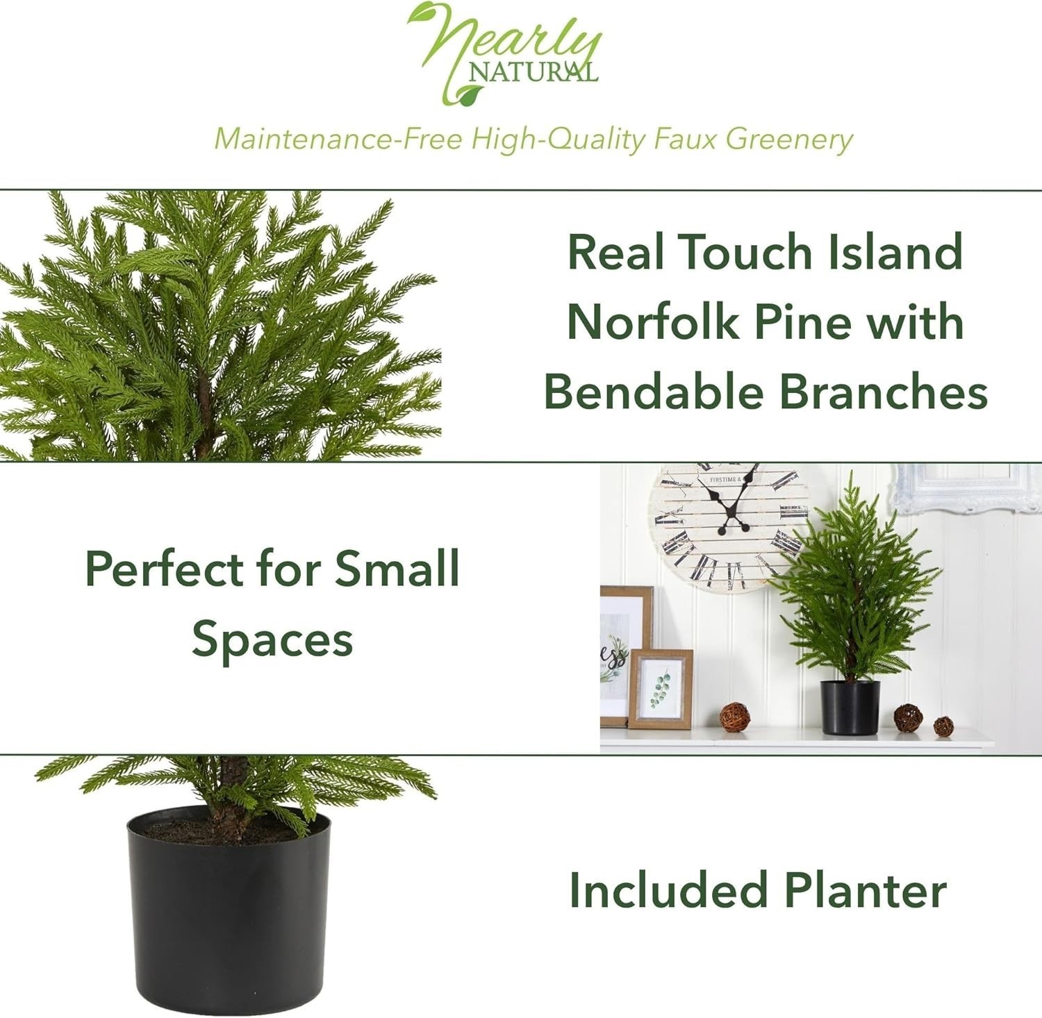Nearly Natural 2ft Norfolk Island Pine Artificial Tree in Planter (2-2)