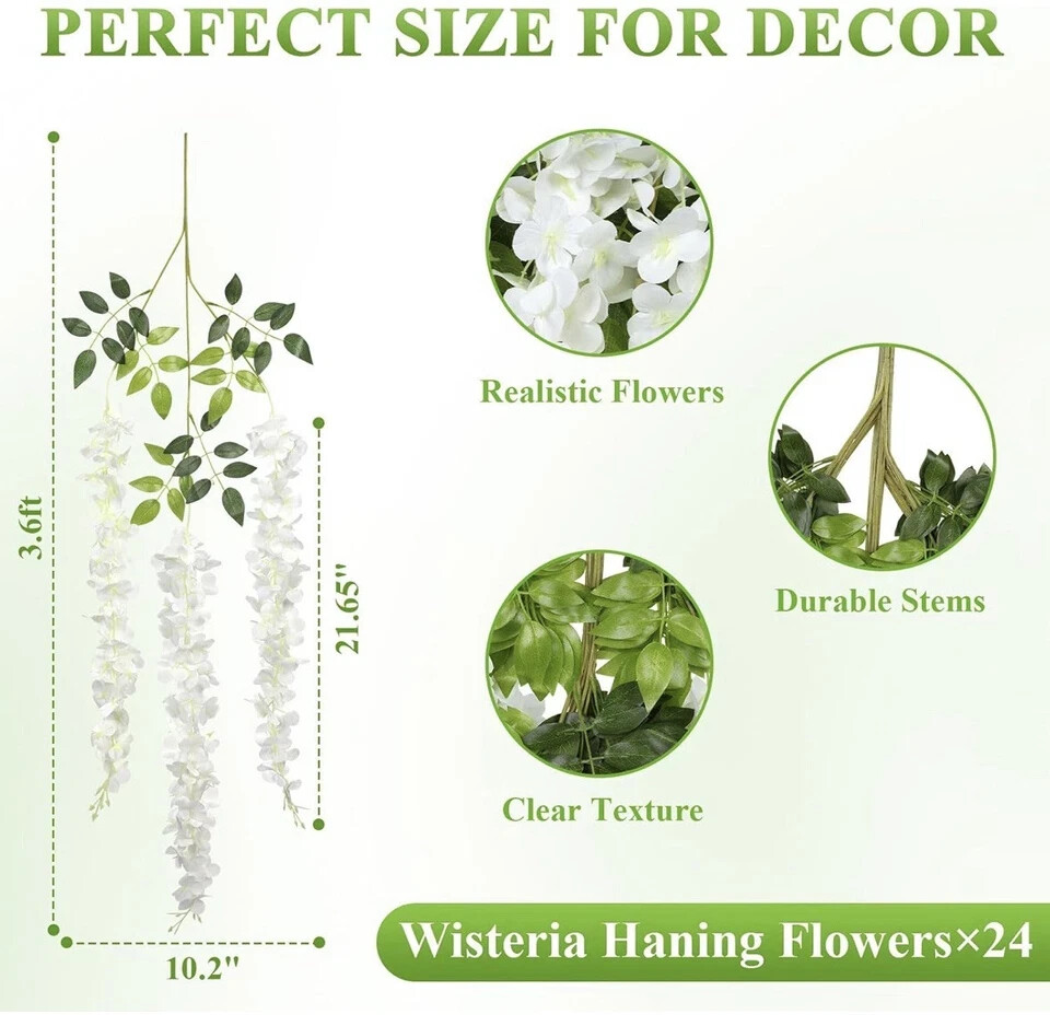 Wedding Hanging Flowers 24 Pack Faux Flower Garland Artificial Wisteria Vines