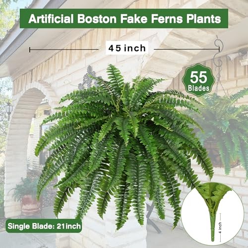 Artificial Boston Fern Bush- Set of 2 Large Artificial Ferns for 45″- 55 Leaves