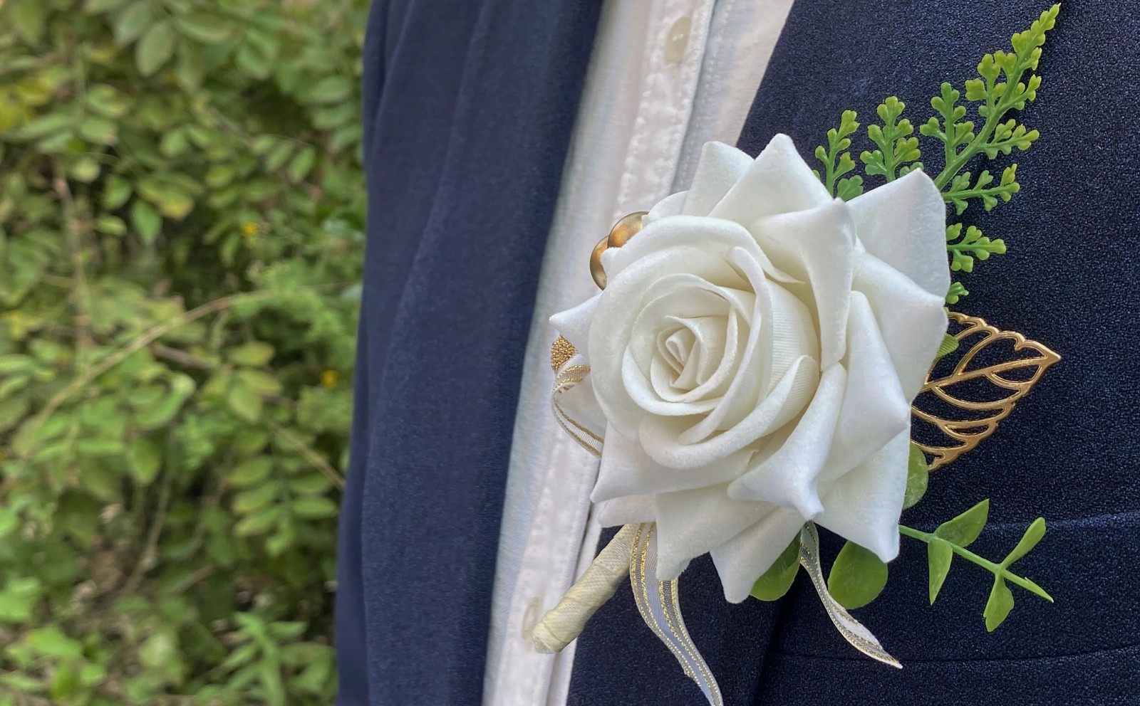 2 pcs Set Ivory Rose Boutonniere Flowers for Men Wedding Corsage Handcrafted