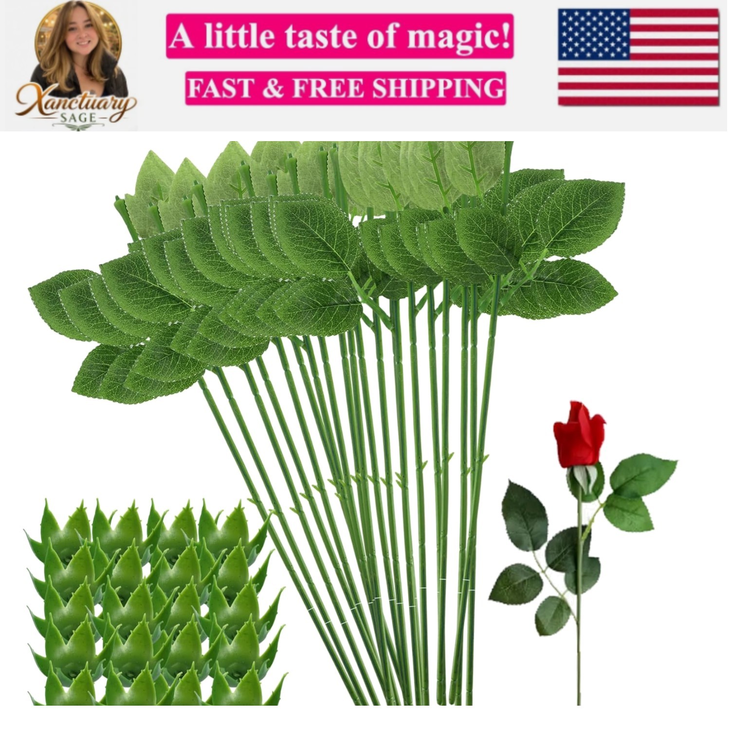 20PCS Floral Wire Stem with Leaves and 20PCS Artificial Flower Calyxes Set, f…