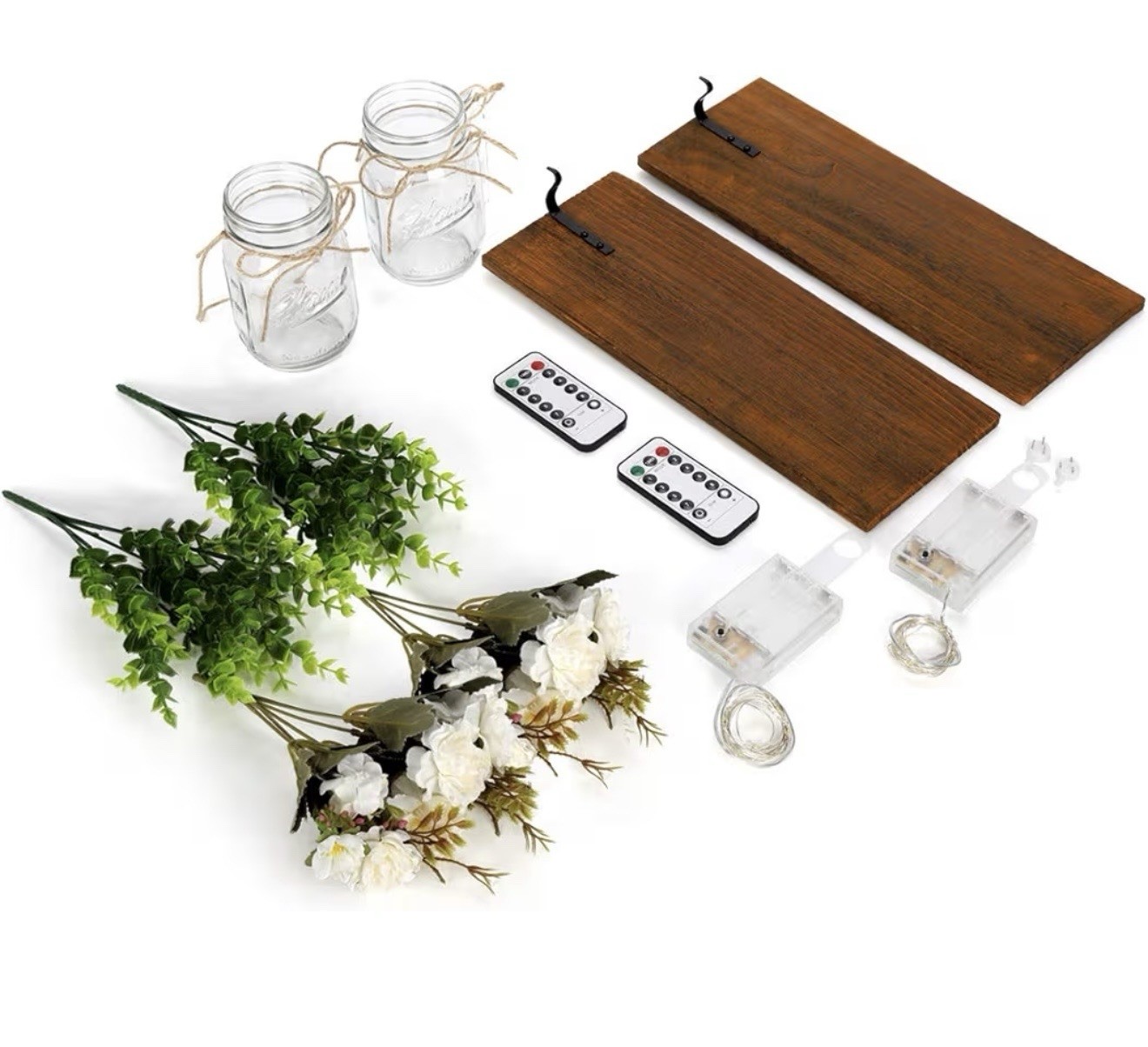Rustic Mason Jar Wall Sconces with White Flowers Decorative Art Sconces NWT
