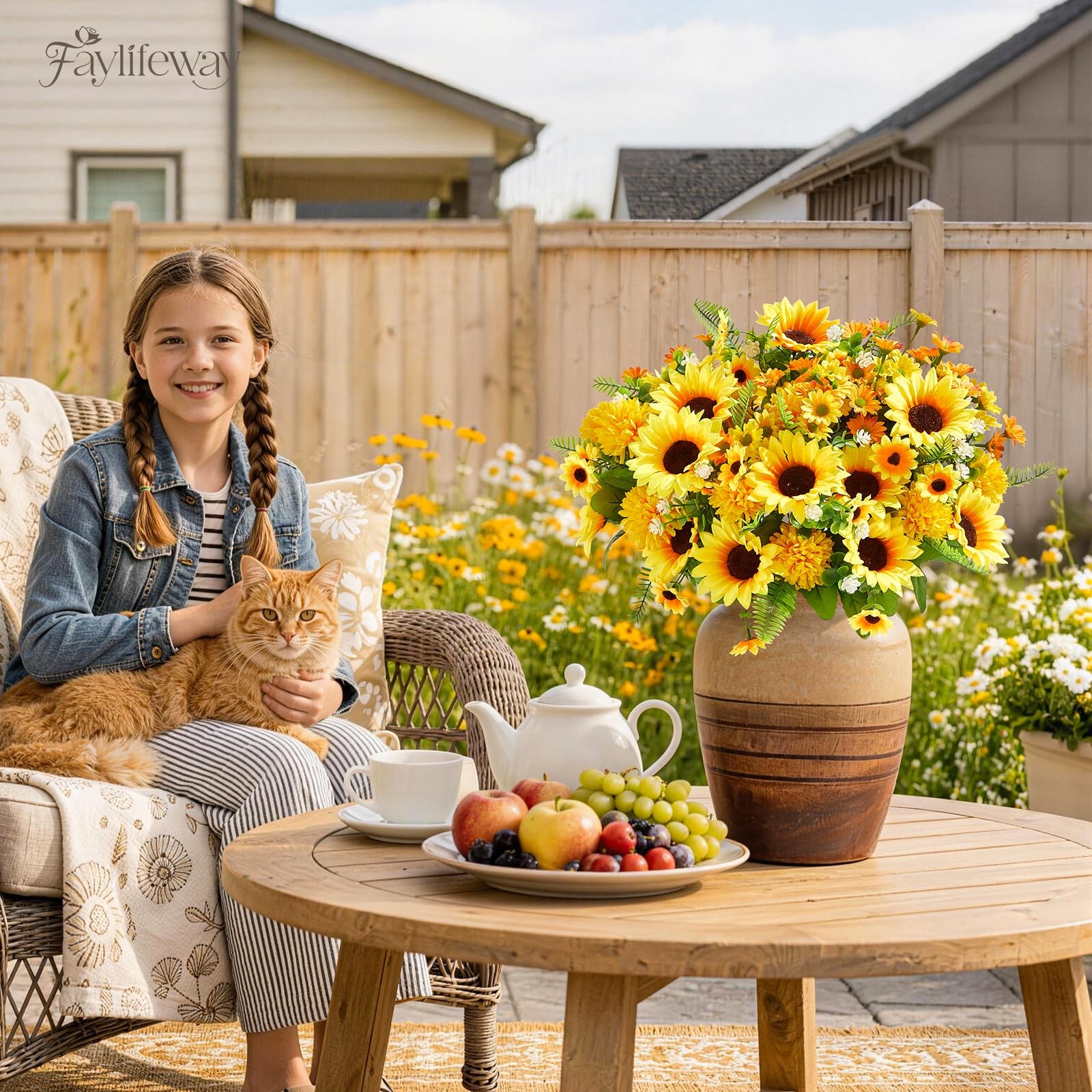 8 Bundles Artificial Flowers for Outdoors,UV Resistant Faux Sunflowers and Da…