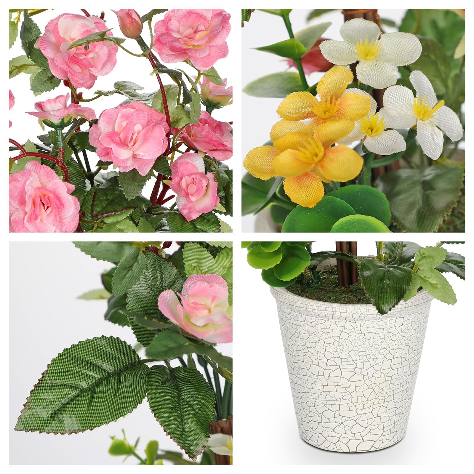 Artificial Plants & Flowers in Vase Pink Camellia Roses Faux Flower Plant Arr…
