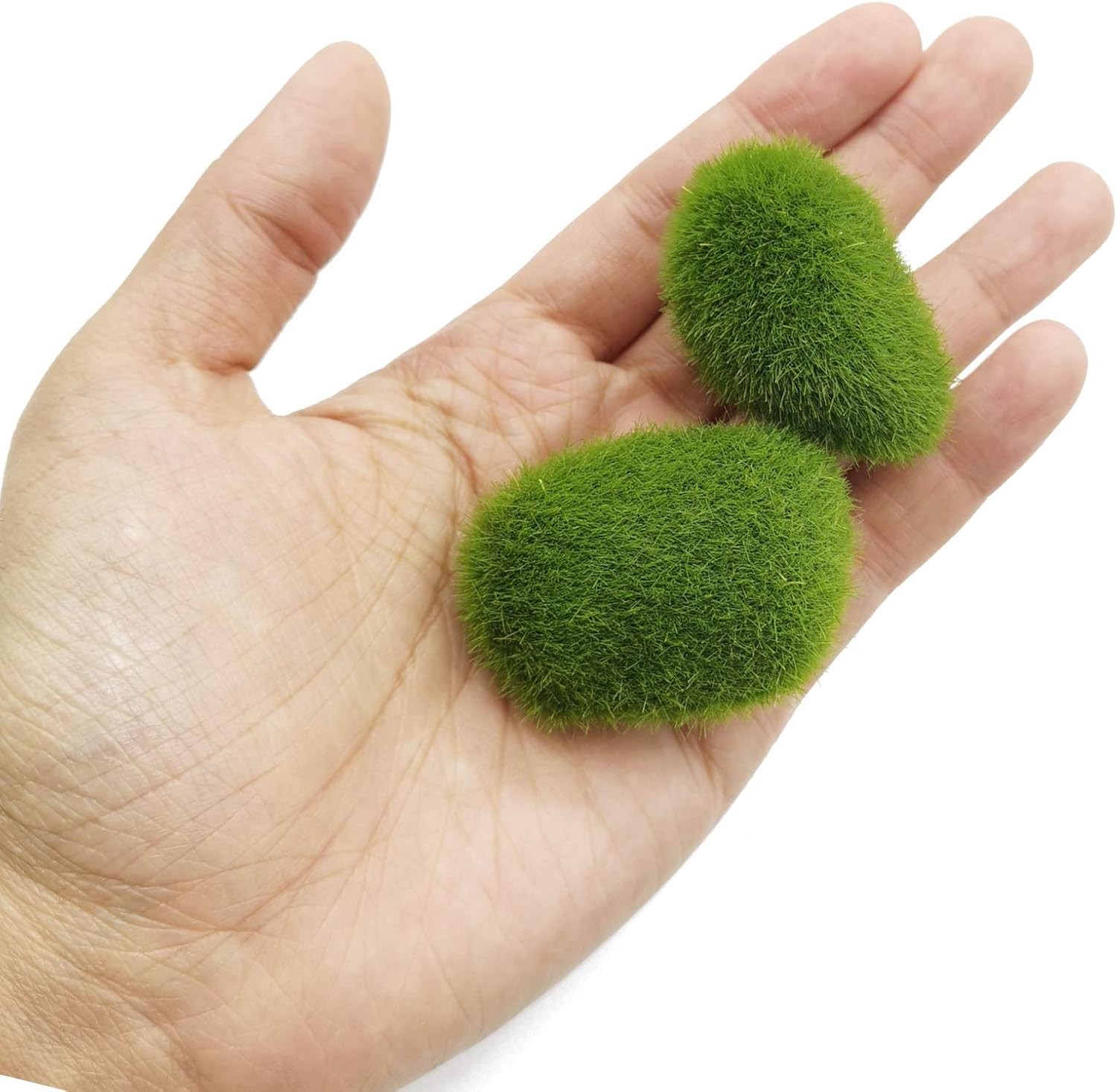 40PCS 4 Size Artificial Moss Rocks Decorative, Green Moss Balls,Moss Stones,
