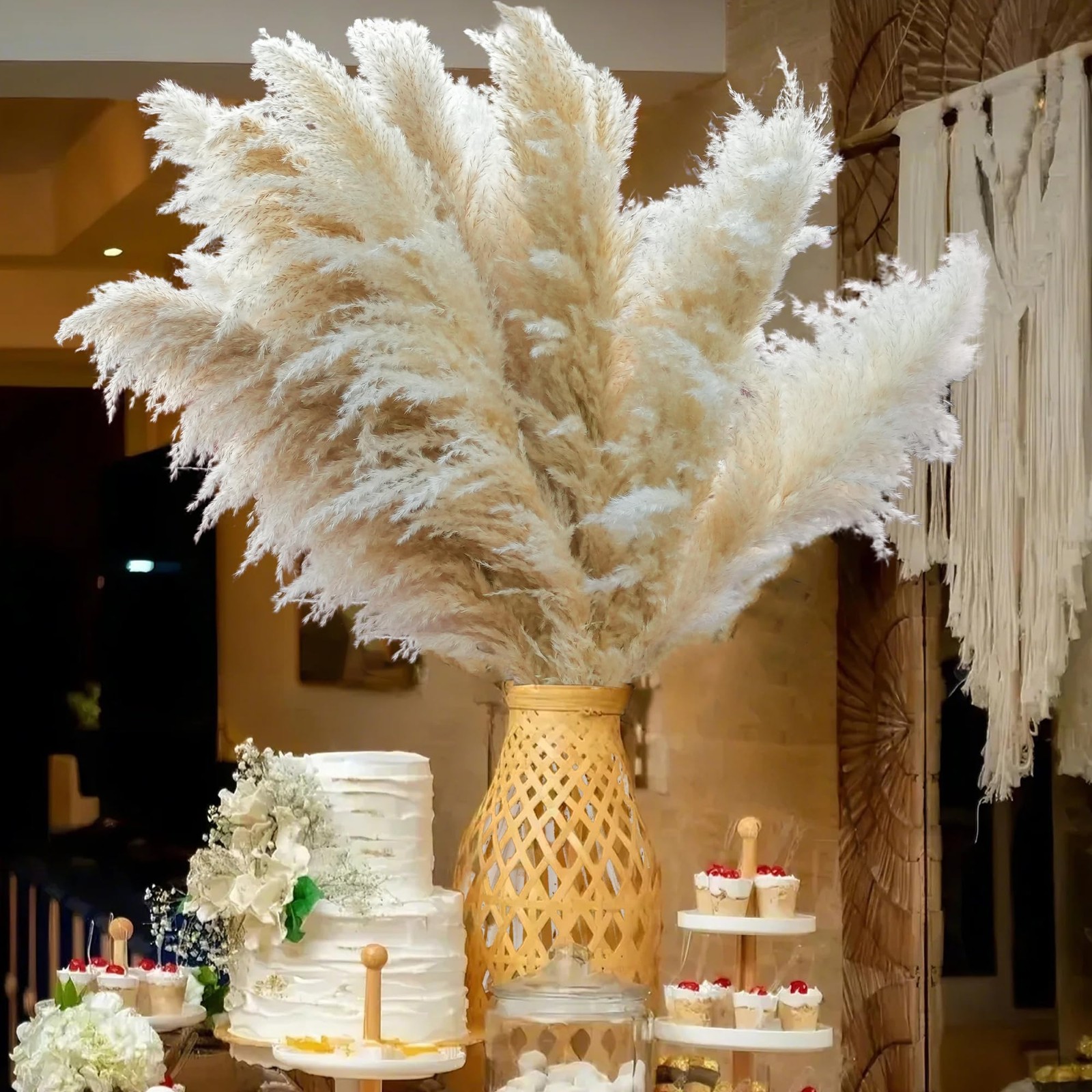 40pcs 40” Pampas Grass Tall Decor – Pompas Floral, Tall Pampas Grass for Flo…