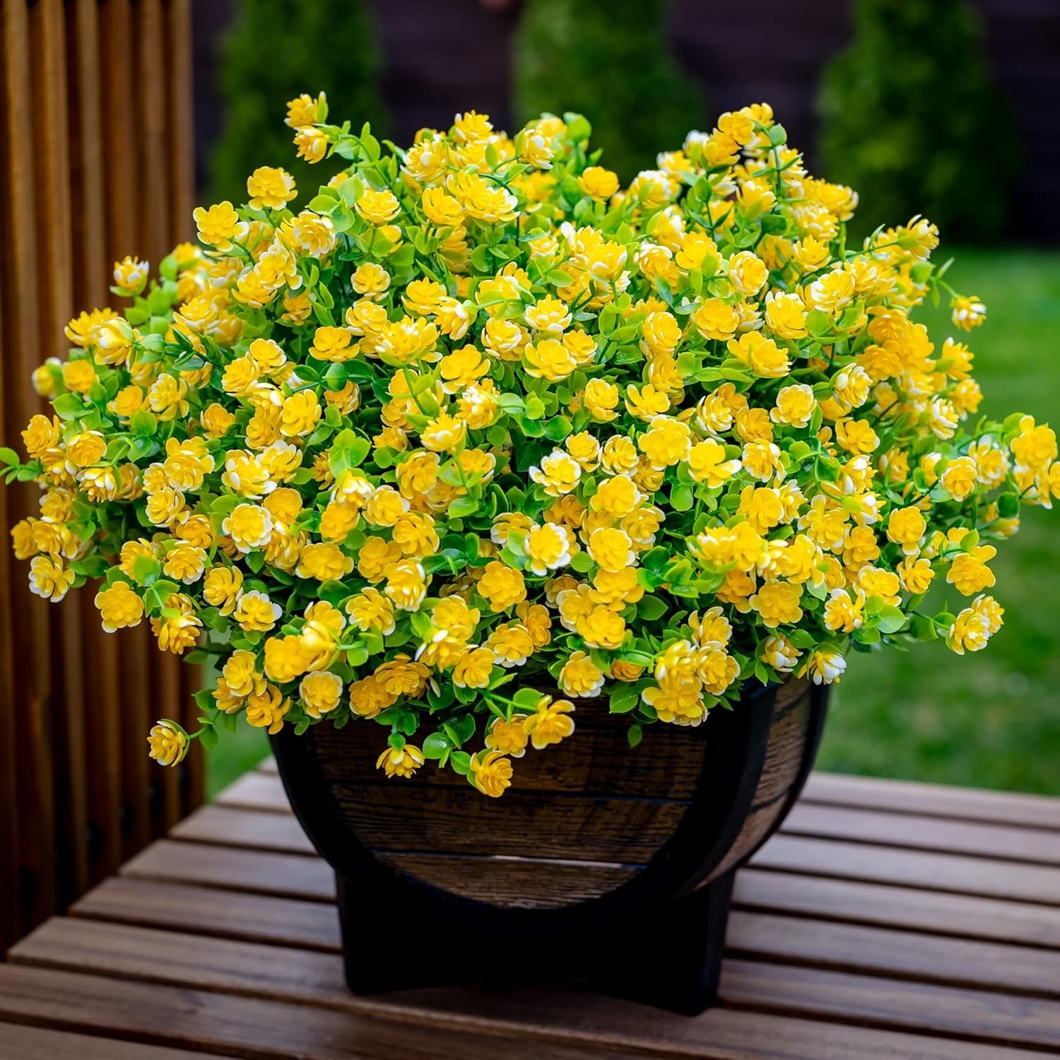 UV Resistant Faux Plastic Greenery – 12 Yellow Boxwood Bundles for Home Décor