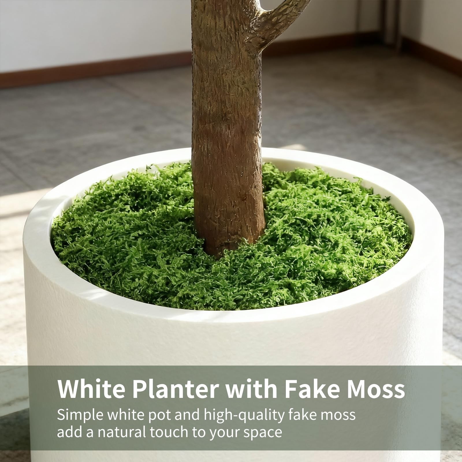 5FT Artificial Fiddle Leaf Fig Tree with White Planter & Fake Moss, Realistic…