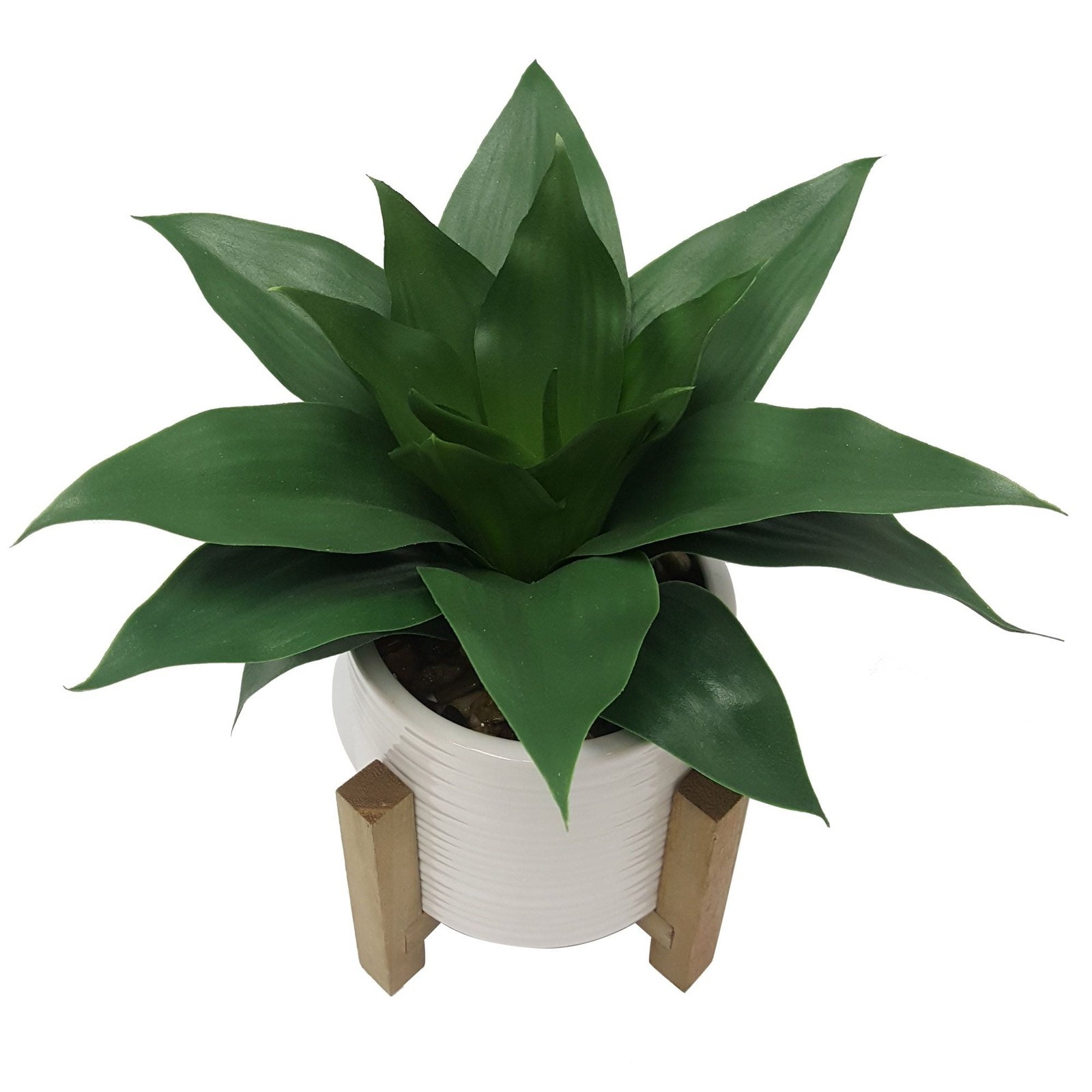 10″ Artificial Agave Plant Ceramic Pot with Wood Stand Fade Resistant HomeOffice