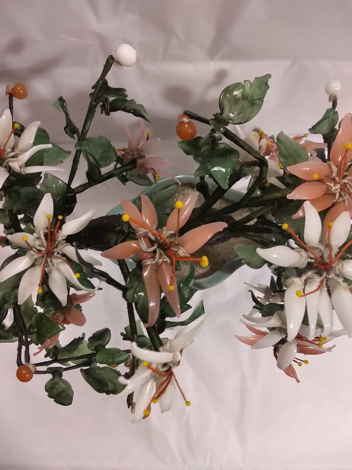 Vintage Glass Bonsai Cherry Blossom Tree 9 in. tall 12 in. wide. Exquisite.