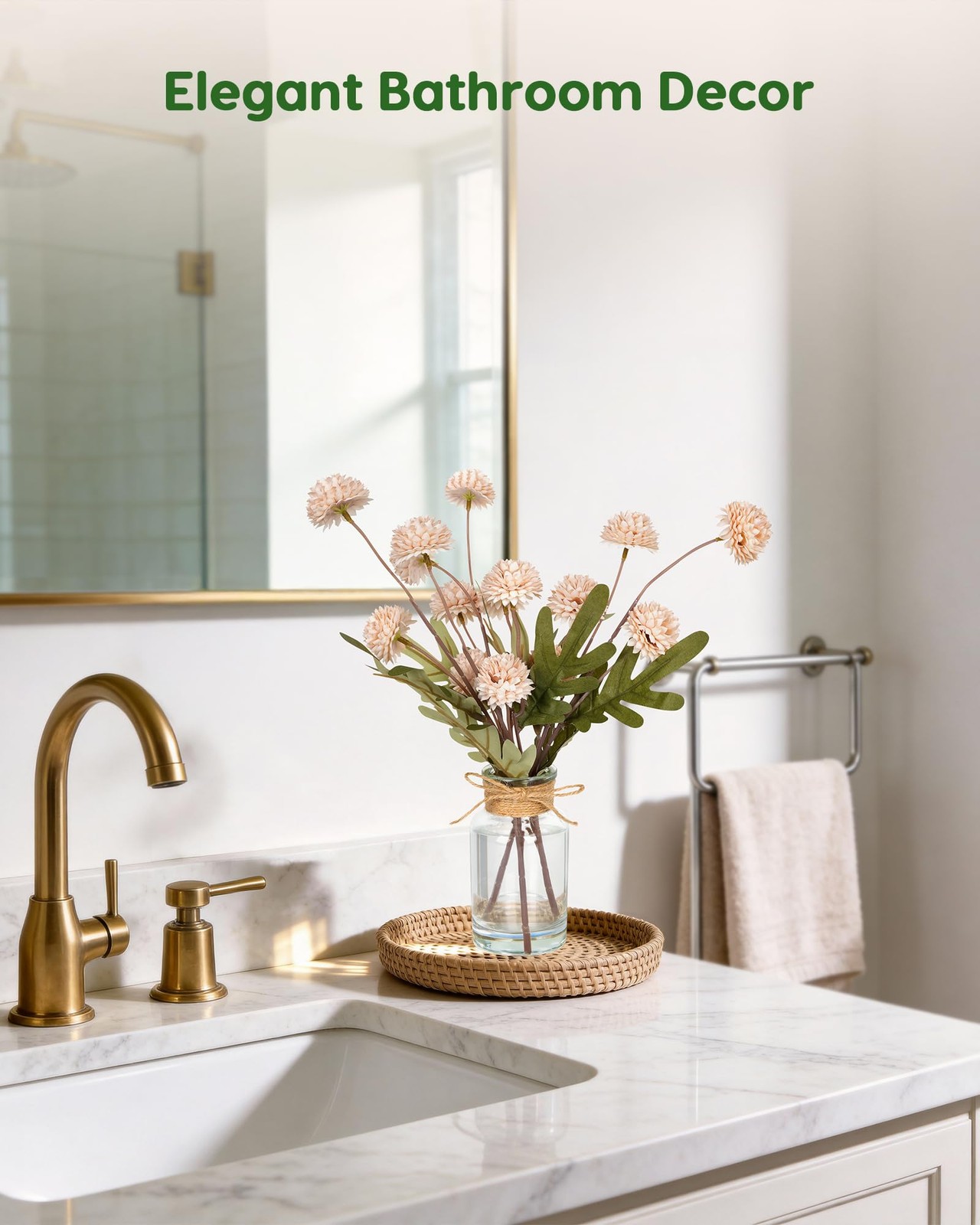 Beige Faux Silk Mums Fake Flowers in Vase With Faux Water, Fake Plants Artifi…