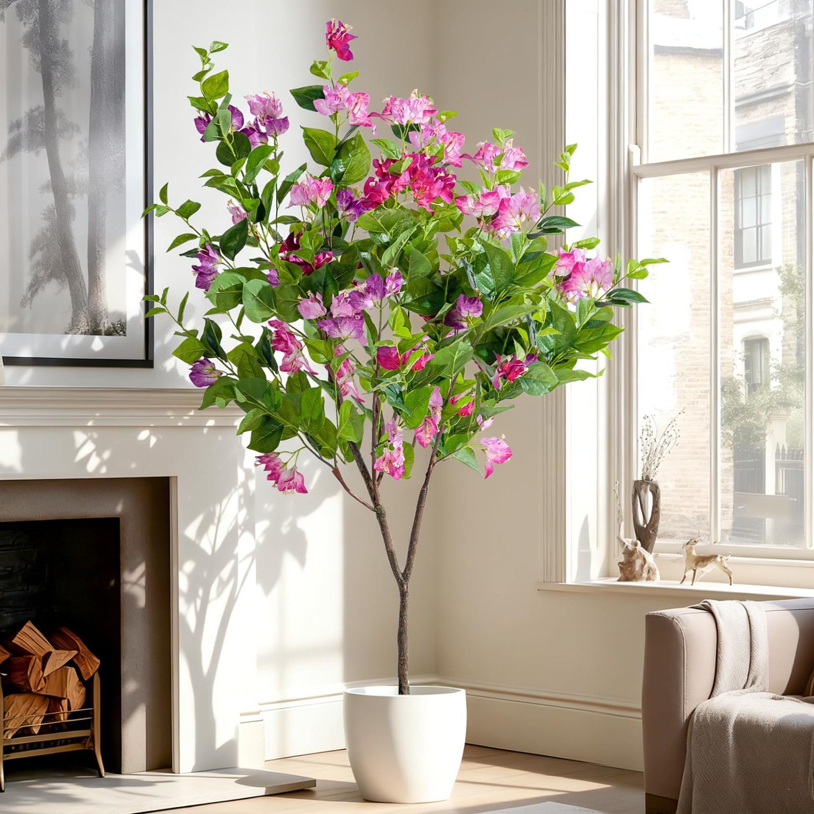 4FT Lifelike Artificial Bougainvillea Tree – Potted Faux Plant for Home, Office,