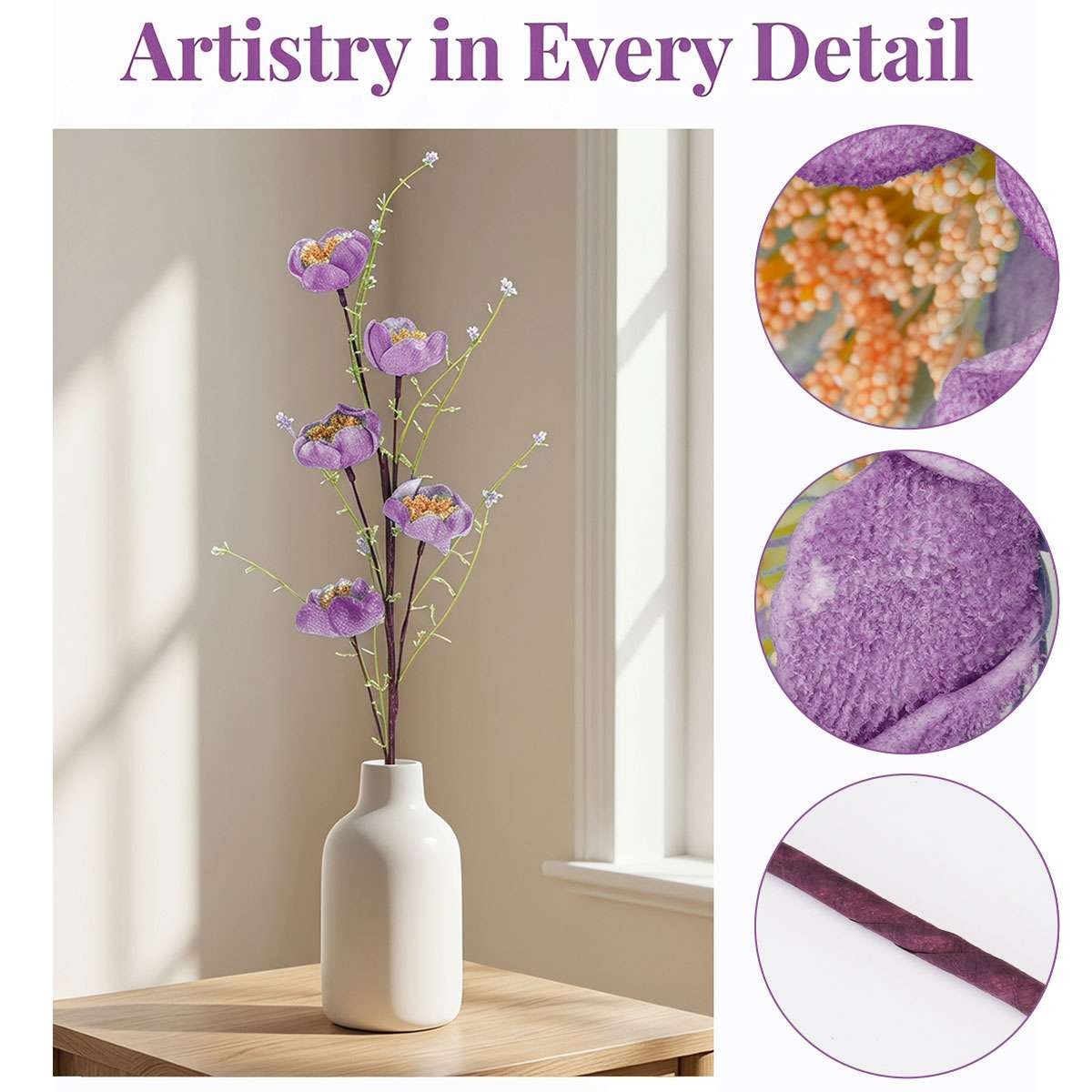 Glitter Artificial Poppy Stems Multicolor Floral Branches Home Vase Table Decor
