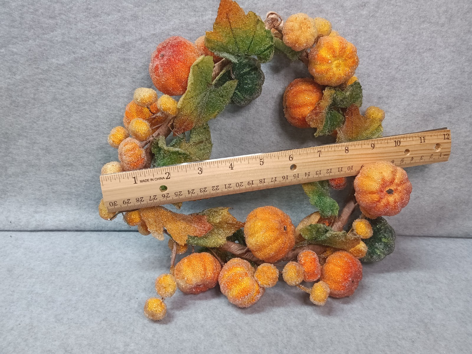 Pumpkin Candle Ring, Beaded, With Leaves, 10 Inch