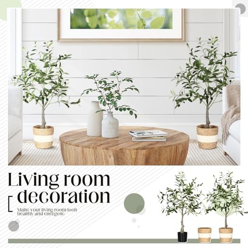 2 Packs Artificial Olive Tree 3 ft Indoor Faux Olive Tree Tall Fake Silk