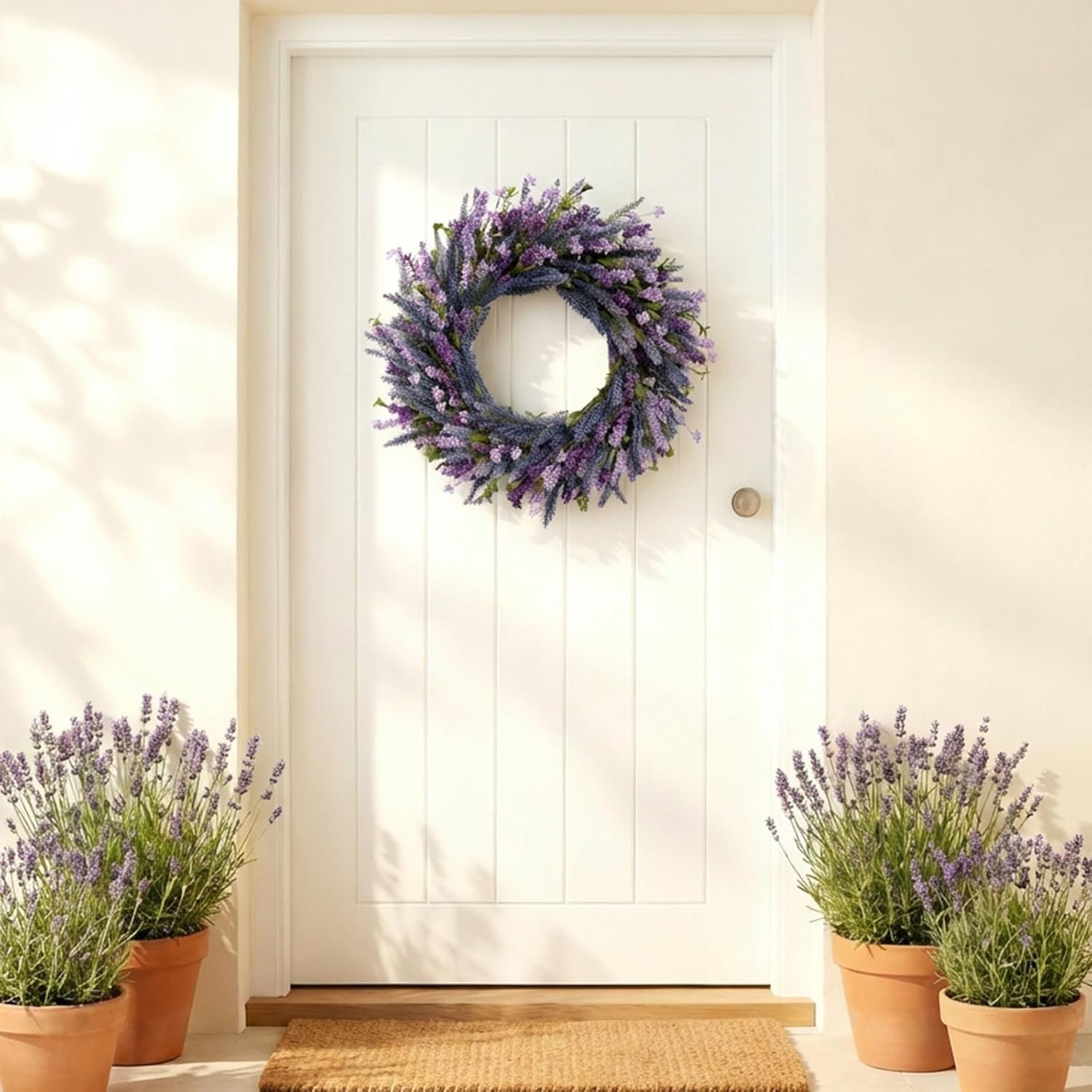 Luxurious 26-Inch Lavender Flower Wreath with Green Leaves for Home Elegance