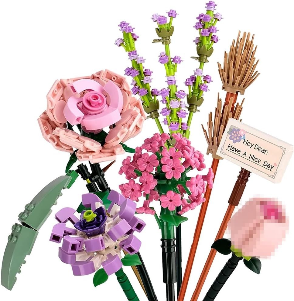 Flower Bouquet Building Set -6 Artificial Flowers Building Kit, 547Pcs Building