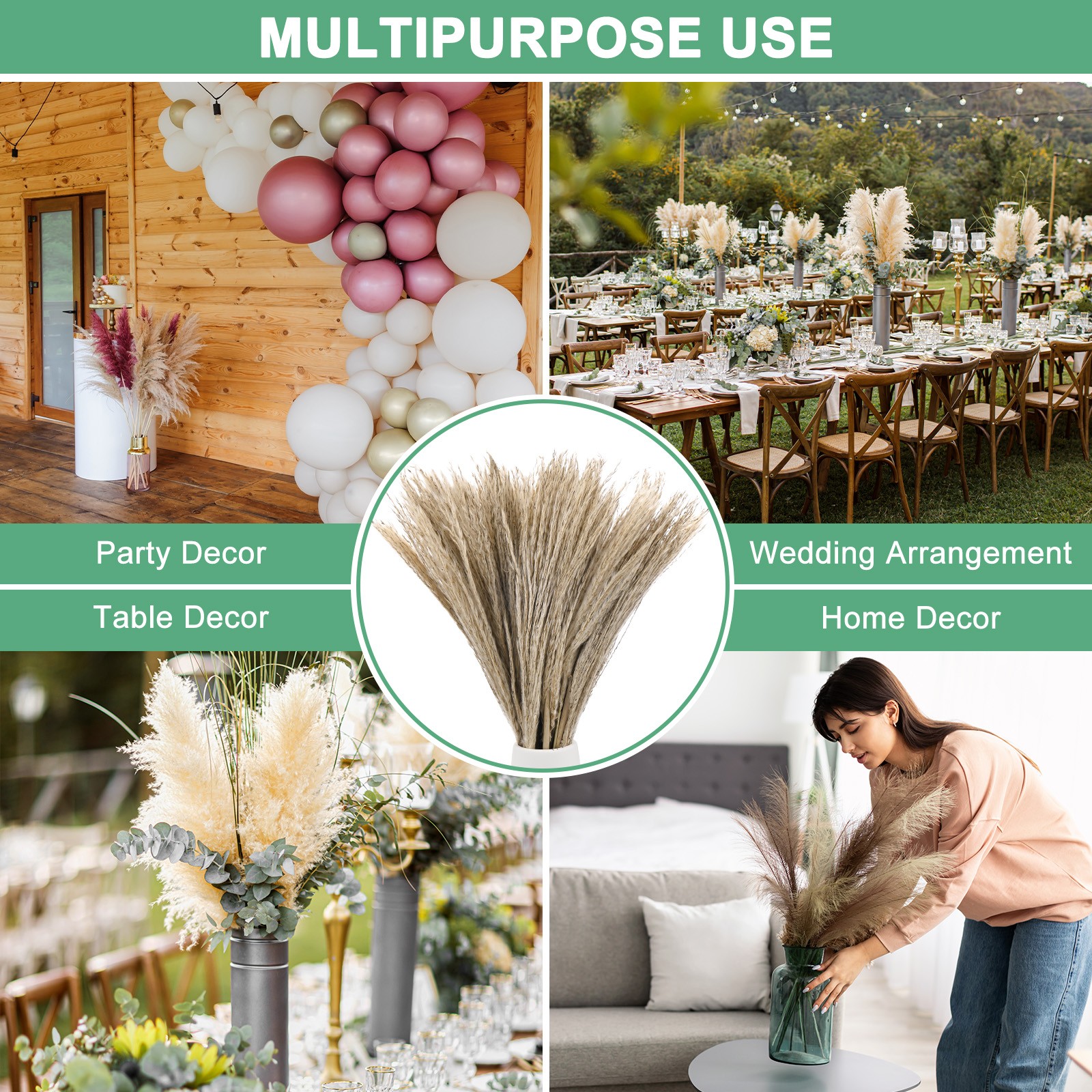 50-Pack Faux Pampas Grass 16 Inch for Home Decor/Wedding [Natural]