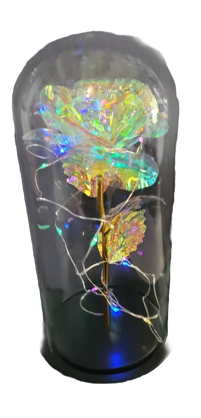 Clear Eternal Rose With LED Lights In 9″ Glass Dome Mothers Valentines Day Gift