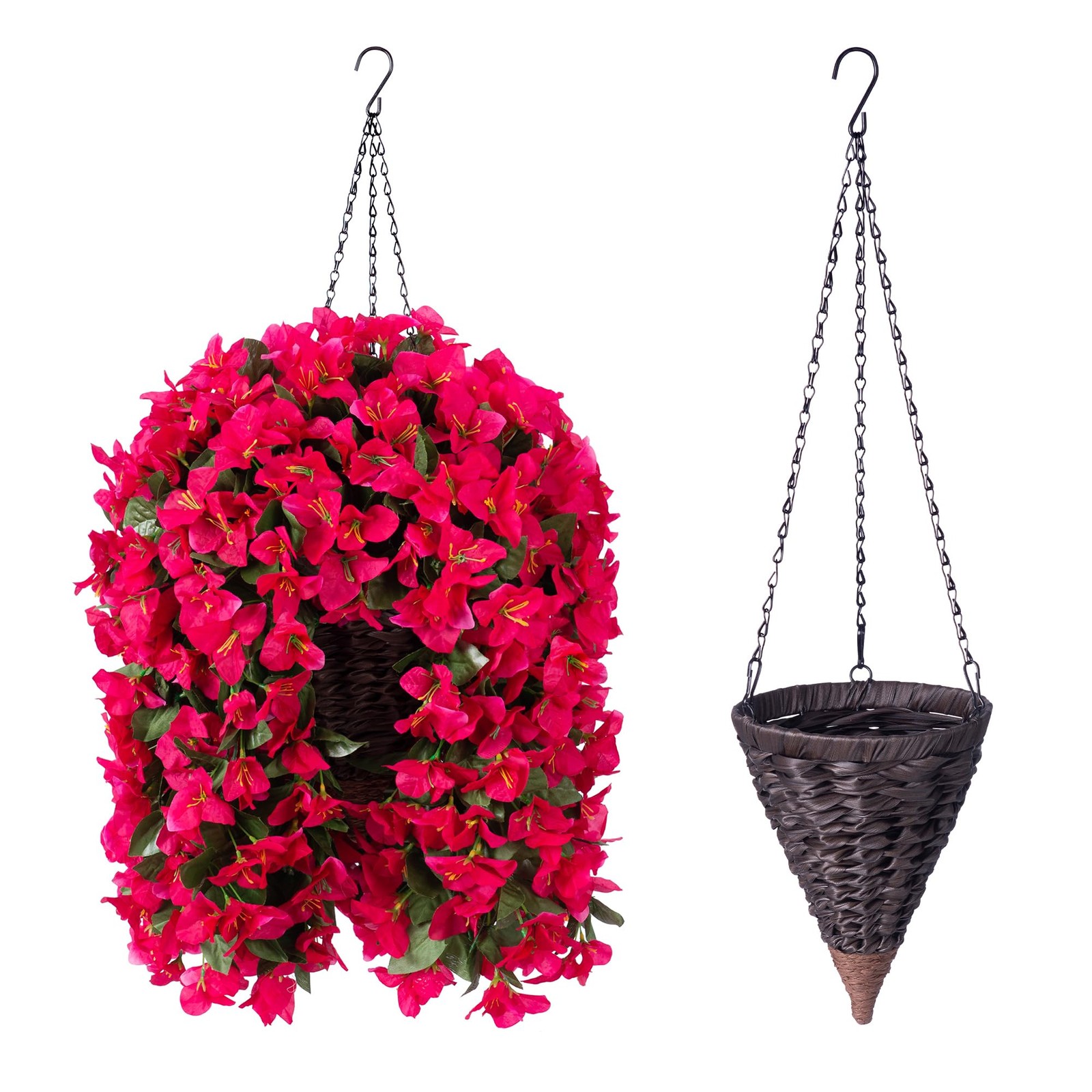 Artificial Bougainvillea Faux Flowers Plants Baskets for Outdoor Outside Summ…