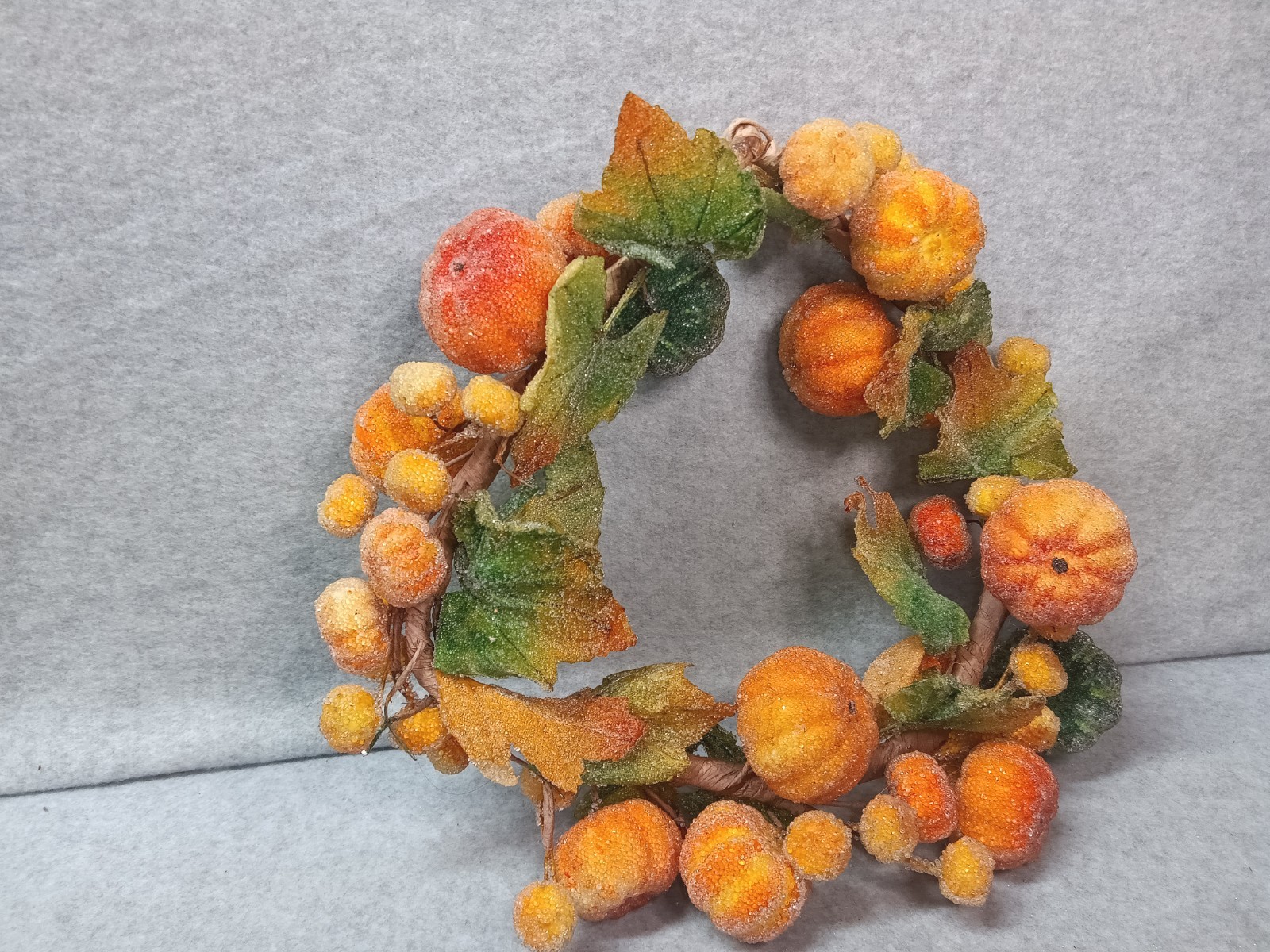 Pumpkin Candle Ring, Beaded, With Leaves, 10 Inch