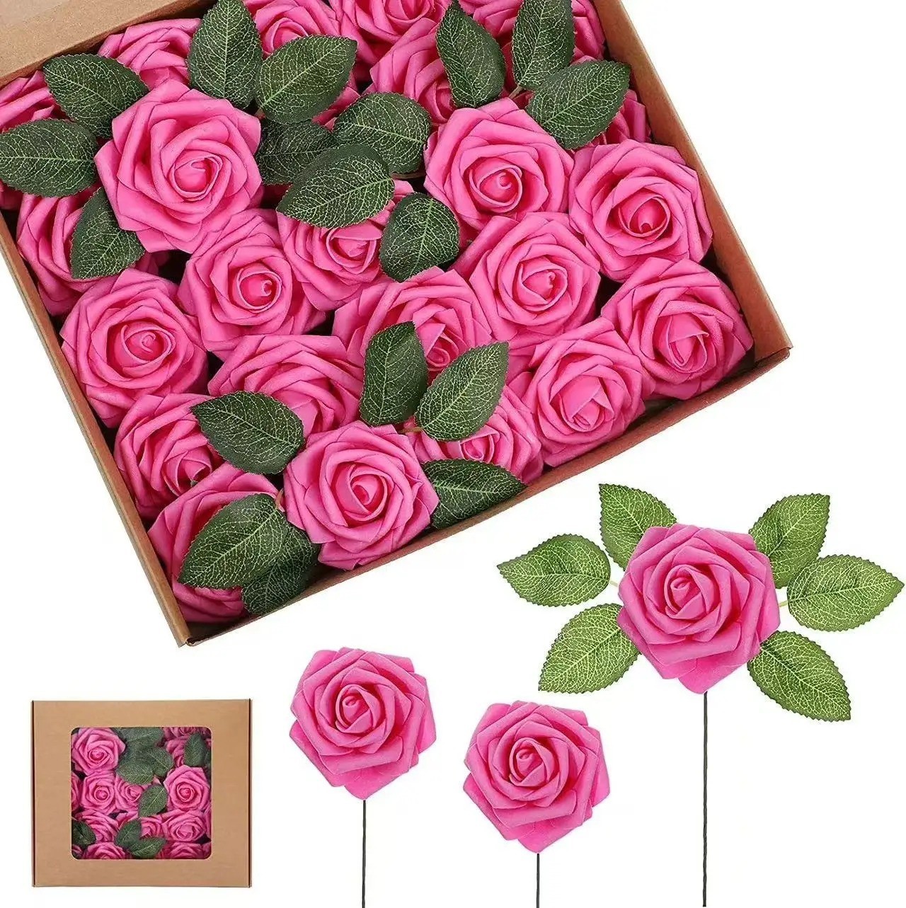 25Pcs Artificial Flowers Fake Flowers Roses Stem for DIY Wedding Bouquets Party