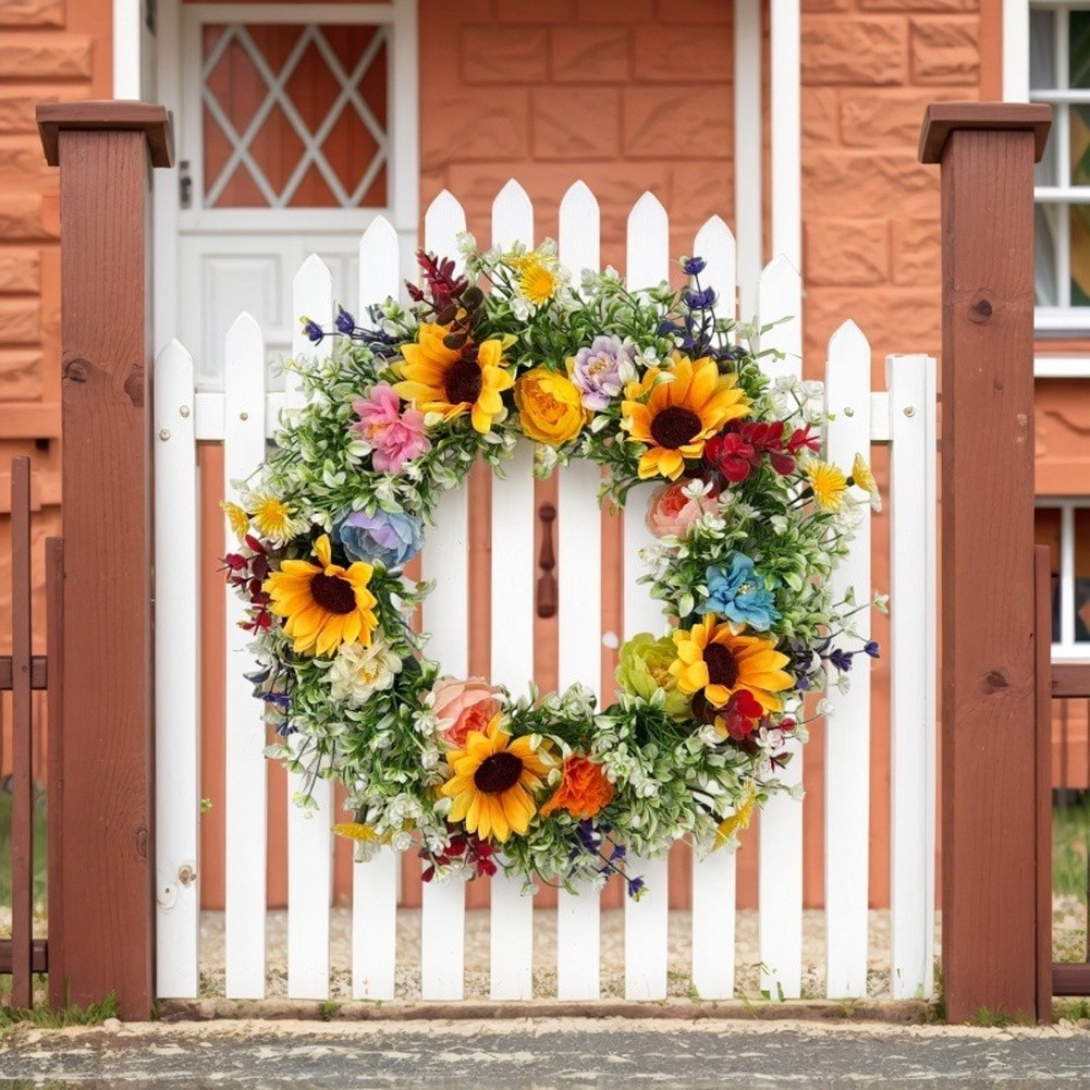 Yellow 35cm x 35cm Plastic Wreath for Farmhouse Kitchen Wall Decoration