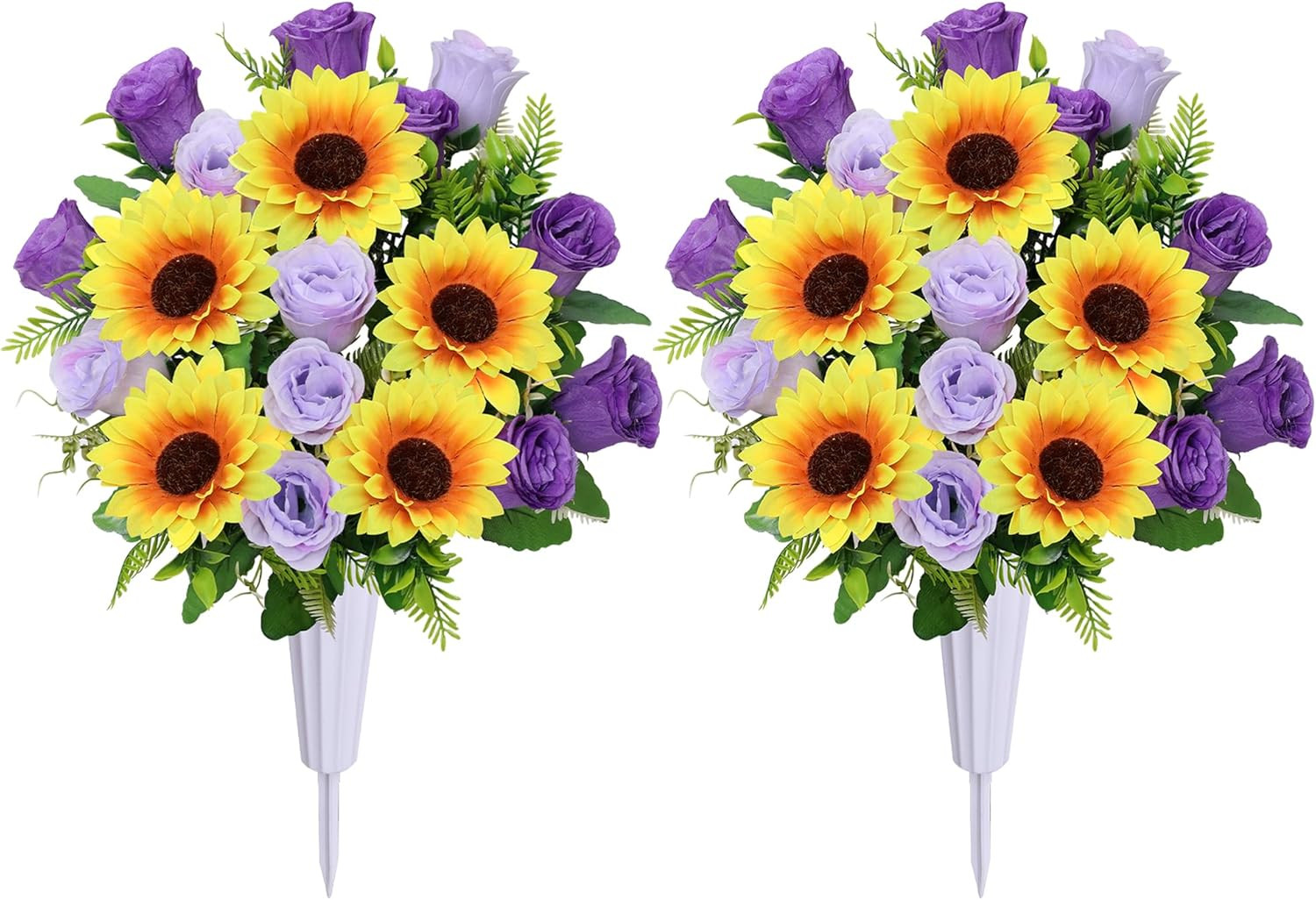 ,Set of 2 Artificial Rose Sunflower Bouquet Graveyard Memorial Flowers for Outdo