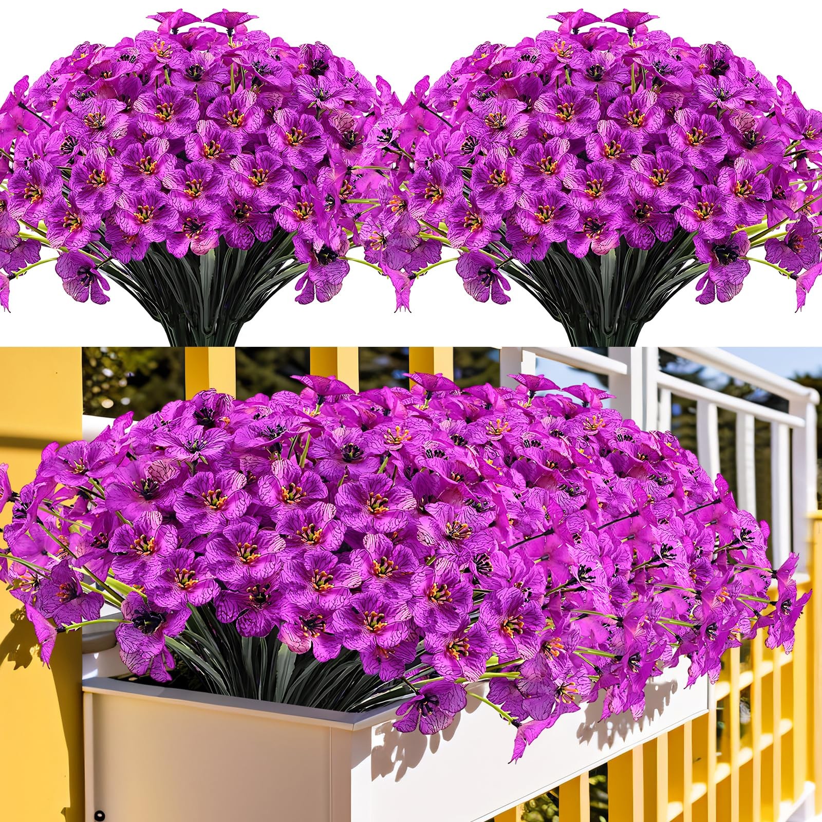 20 Bundles Outdoor Artificial Flowers UV Resistant with Purple Faux Silk Flow…