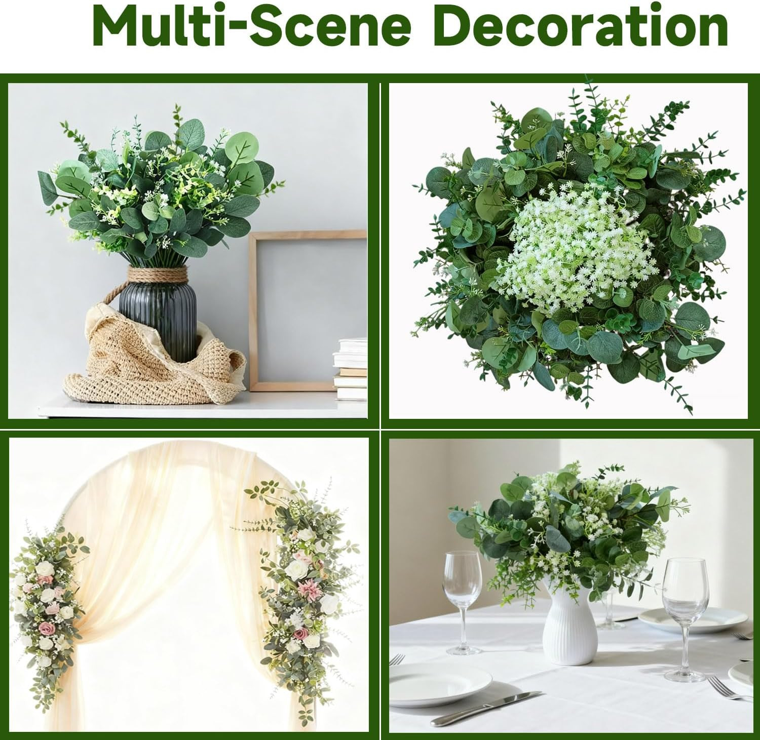 150 Pcs Faux Eucalyptus Stems for Wedding Bouquets & Home Decor (Green)