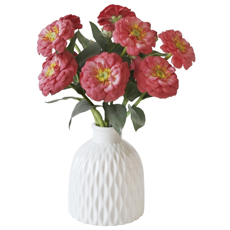 3 Pack Artificial Silk Zinnia Flowers Short Stem Indoor Decor DIY Centerpieces
