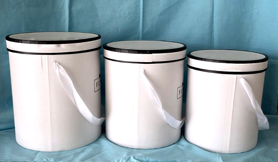 Flower Decor/Gift/Storage Boxes, Set of 3 White w/Ribbon Handles, Cardboard, New
