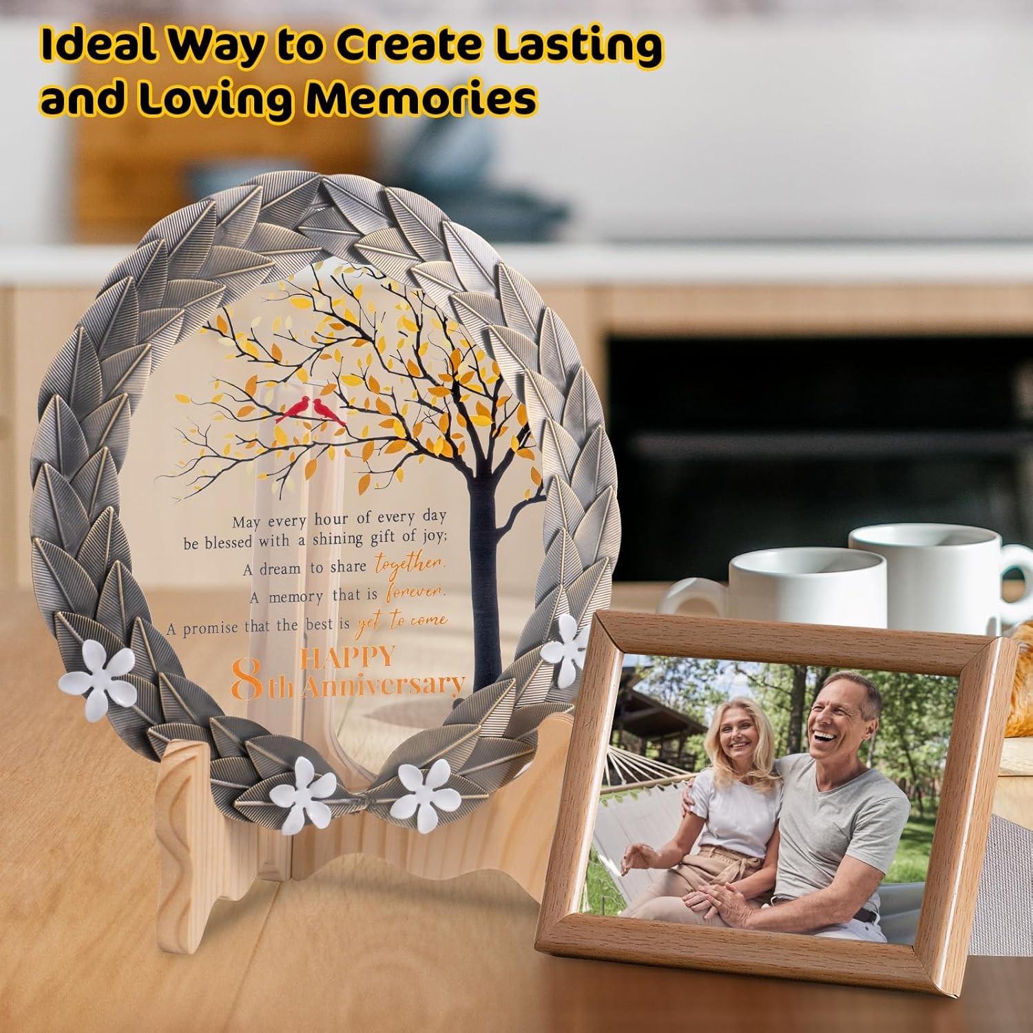 8th Anniversary Wedding Gifts Crystal Plate with Bronze Leaf Wreath – 8 Years