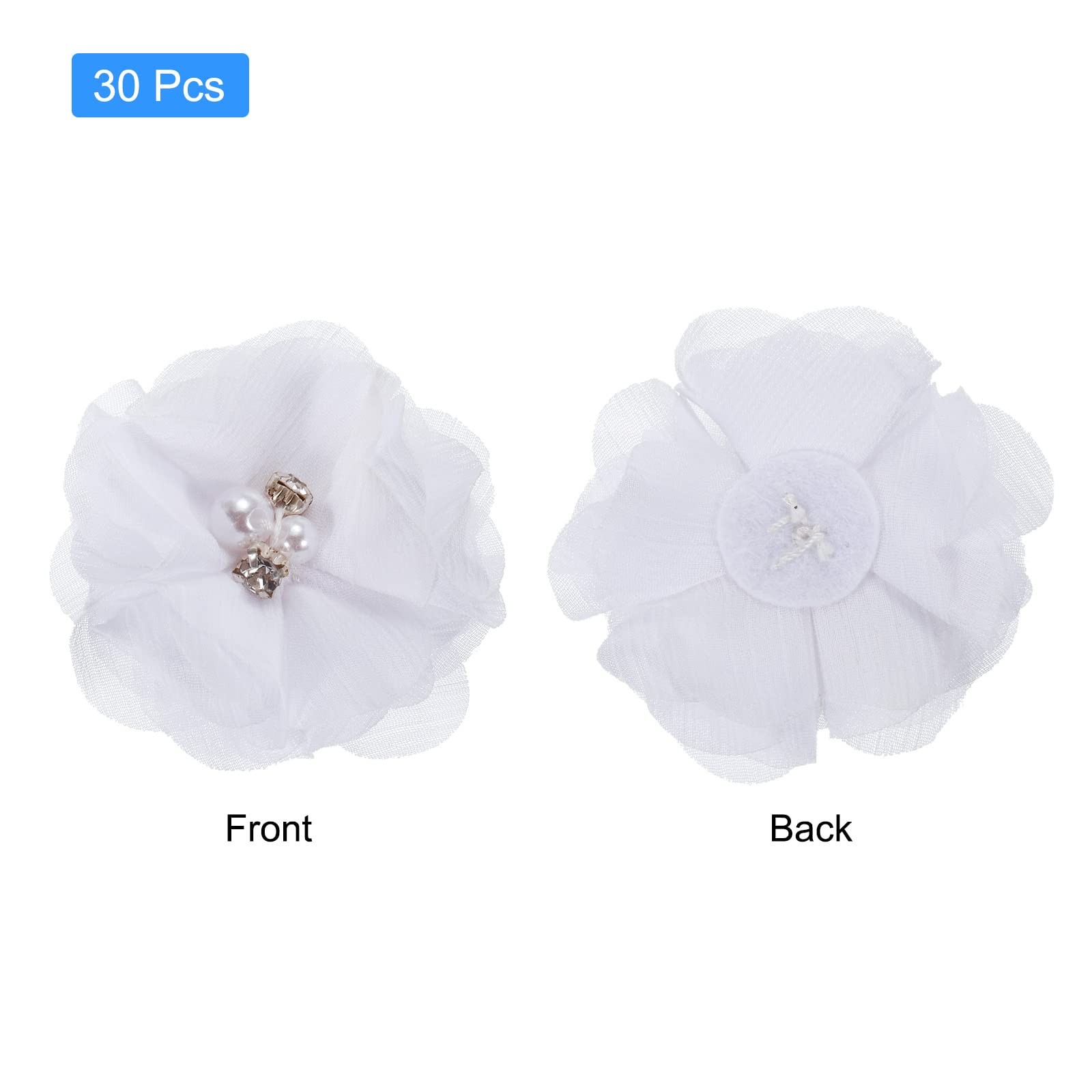 Artificial Rhinestone Chiffon Flower Heads White Faux Flowers 2 Inch for DIY …