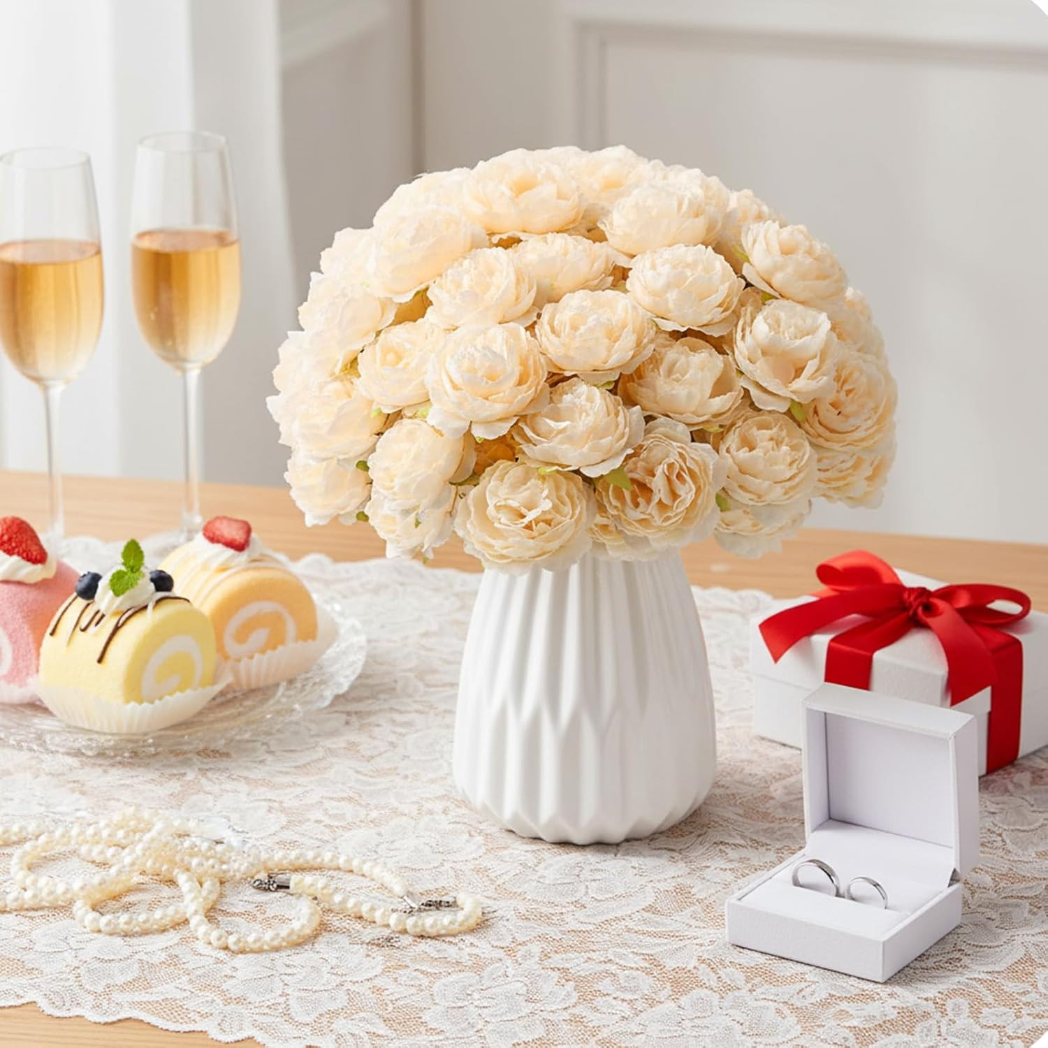 400 Pcs Champagne Silk Rose Heads for Wedding & Party Decor, DIY Floral Centerpi