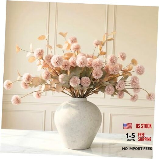 Artificial Flowers for Vase – Silk Mums 10 Long Stems with Eucalyptus, Beige
