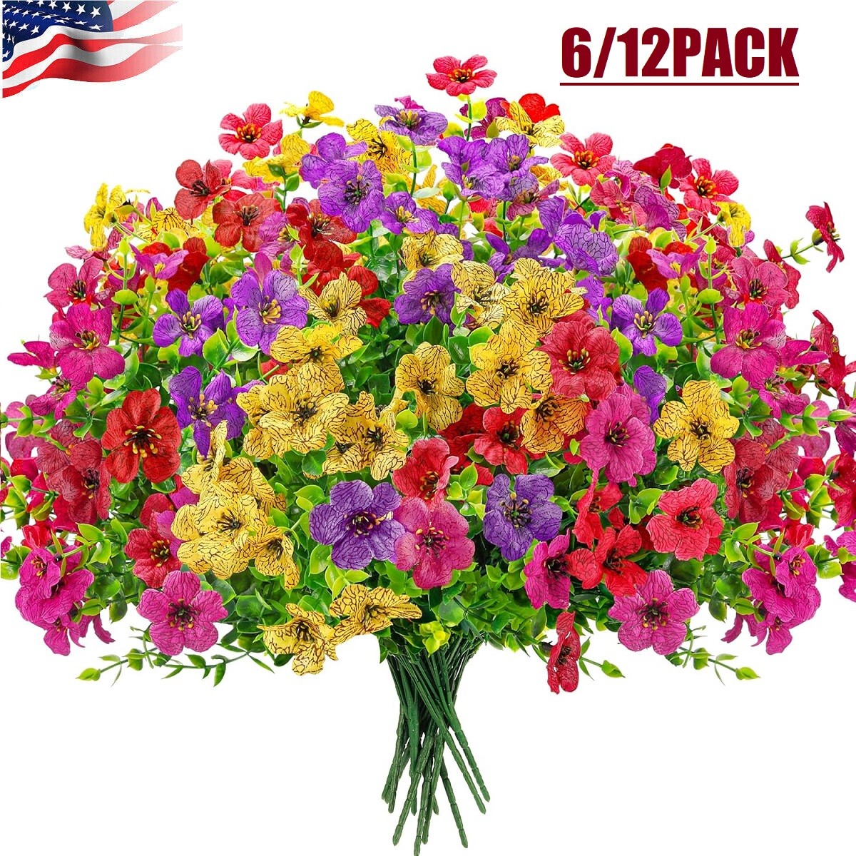 12 Bundles Artificial Flowers for Outdoors Realistic Faux Plants UV Resistant US