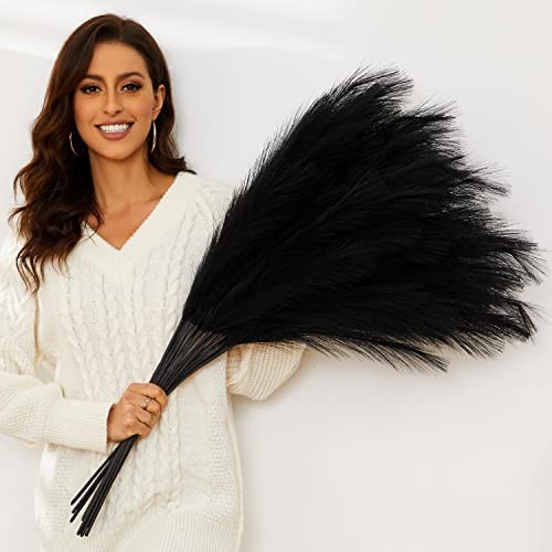 Pampas Grass, 9 PCS 37”/3.1FT Tall Fluffy Fake Pompas Floral, Large Black