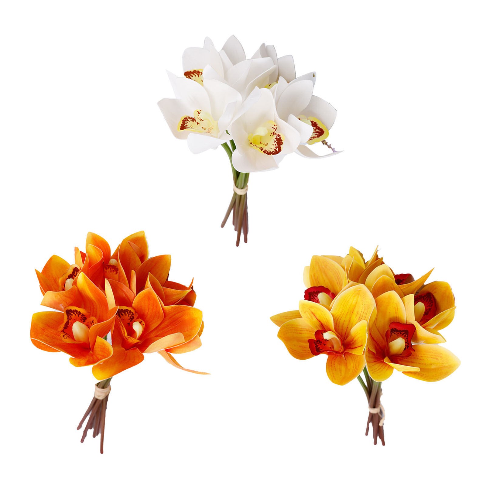6 Stem Faux Orchid Decor 3D Printed Silk Flowers Iron Wire Stem Orchid Floral