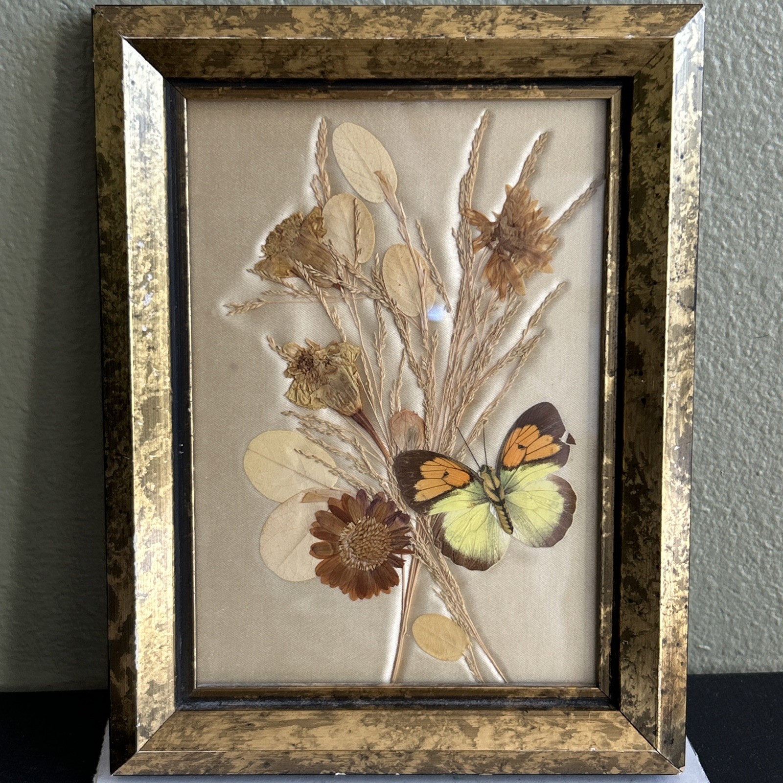 Vintage Framed Dried Pressed Flower Art Gold Frame Mini Floral Mildred Roberts