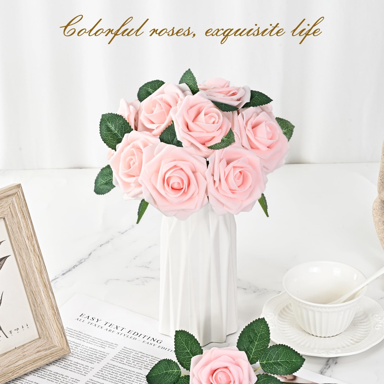 16Pcs Foam Pink Roses with Stems for DIY Bouquets, Weddings & Party Decor