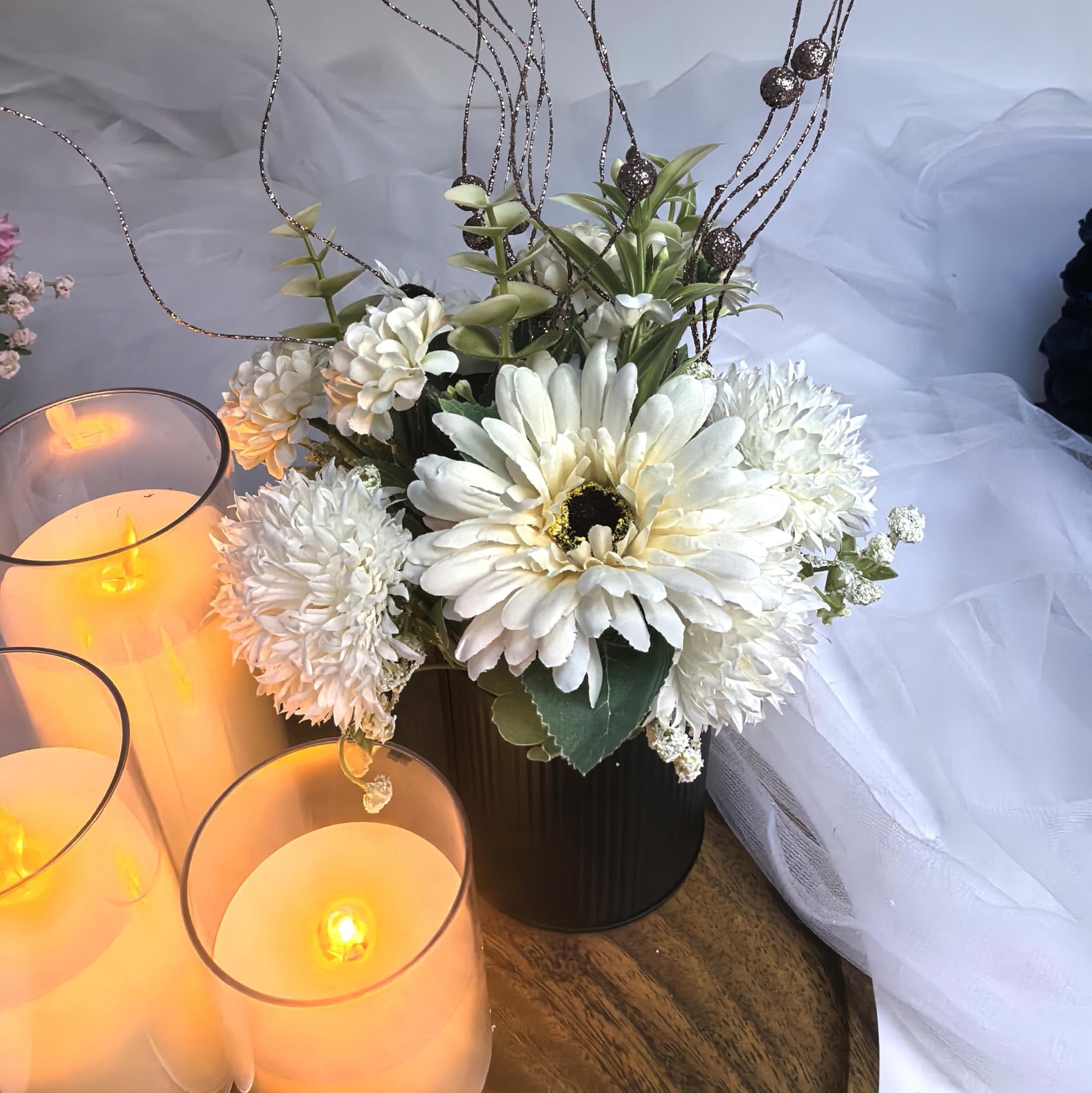 Party Table Centerpieces – Set of 6 Pre-Made Daisy Floral Arrangements with B…
