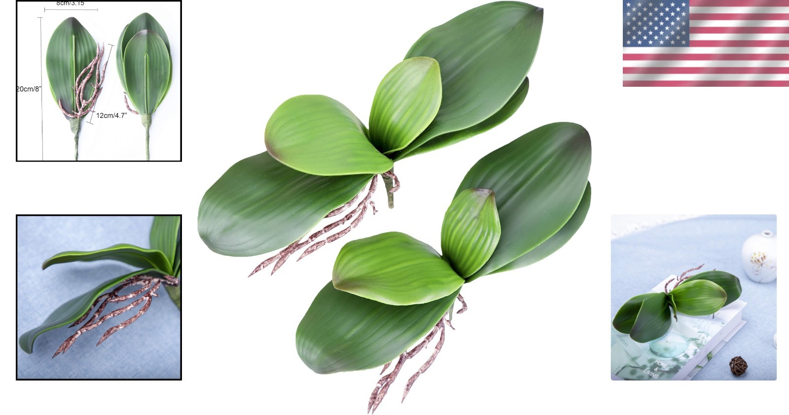 Real Touch Artificial Orchid Leaves – 8 Inch Green Faux Floral Foliage (2 Pcs)