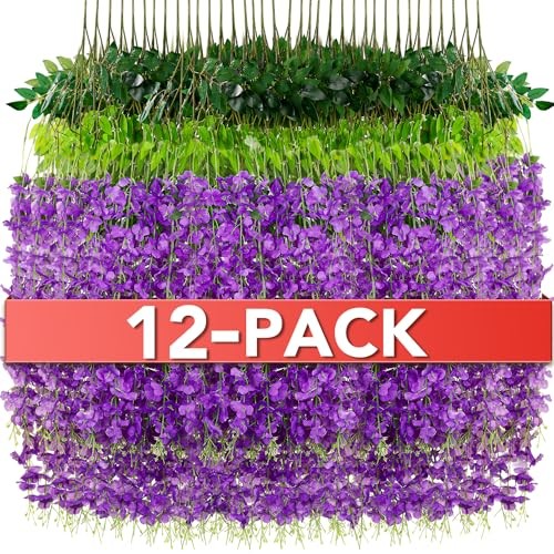Wisteria Hanging Flowers,Fake Hanging Flowers,Wisteria artificiales 12 Purple