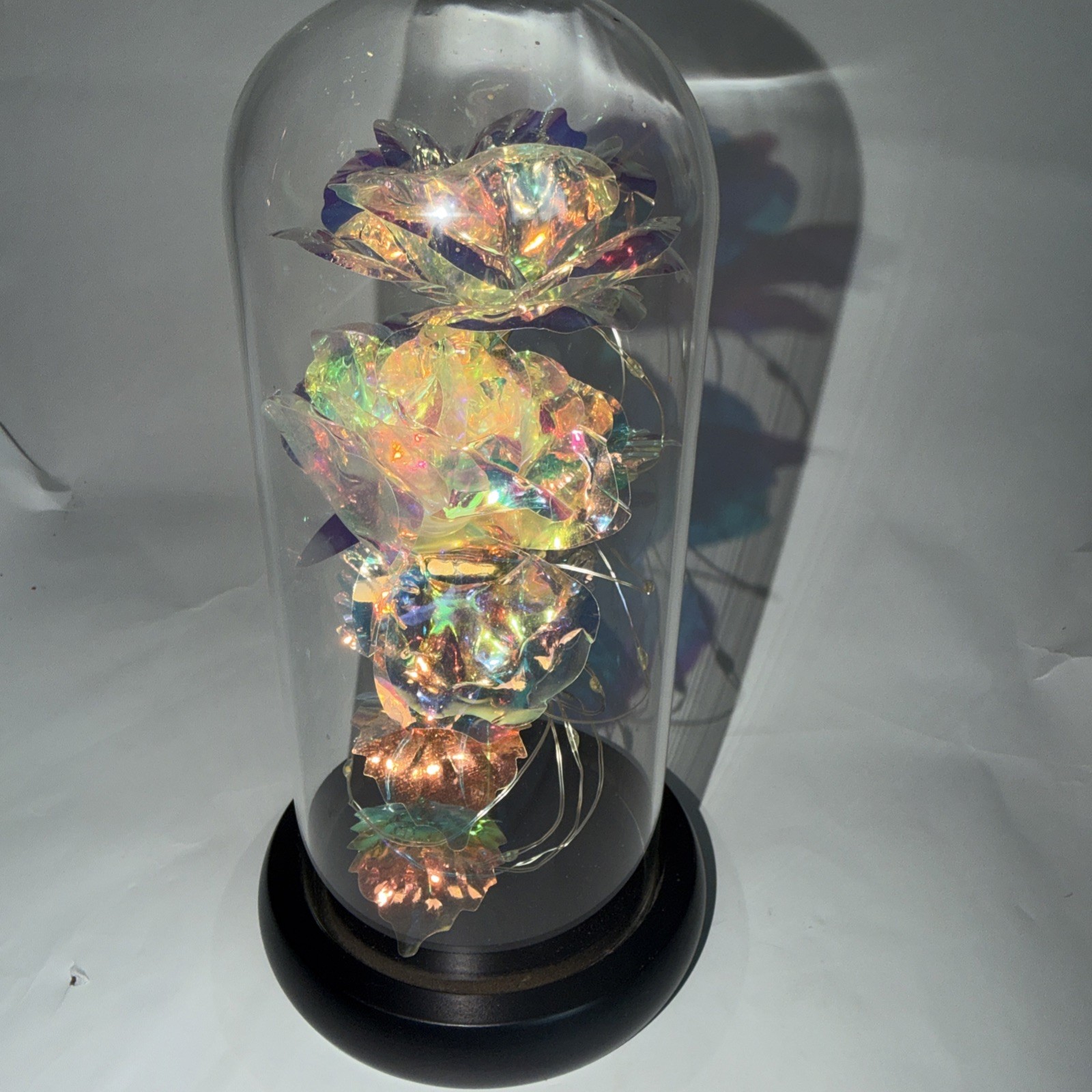 Iridescent Color Changing Flower In Glass Dome
