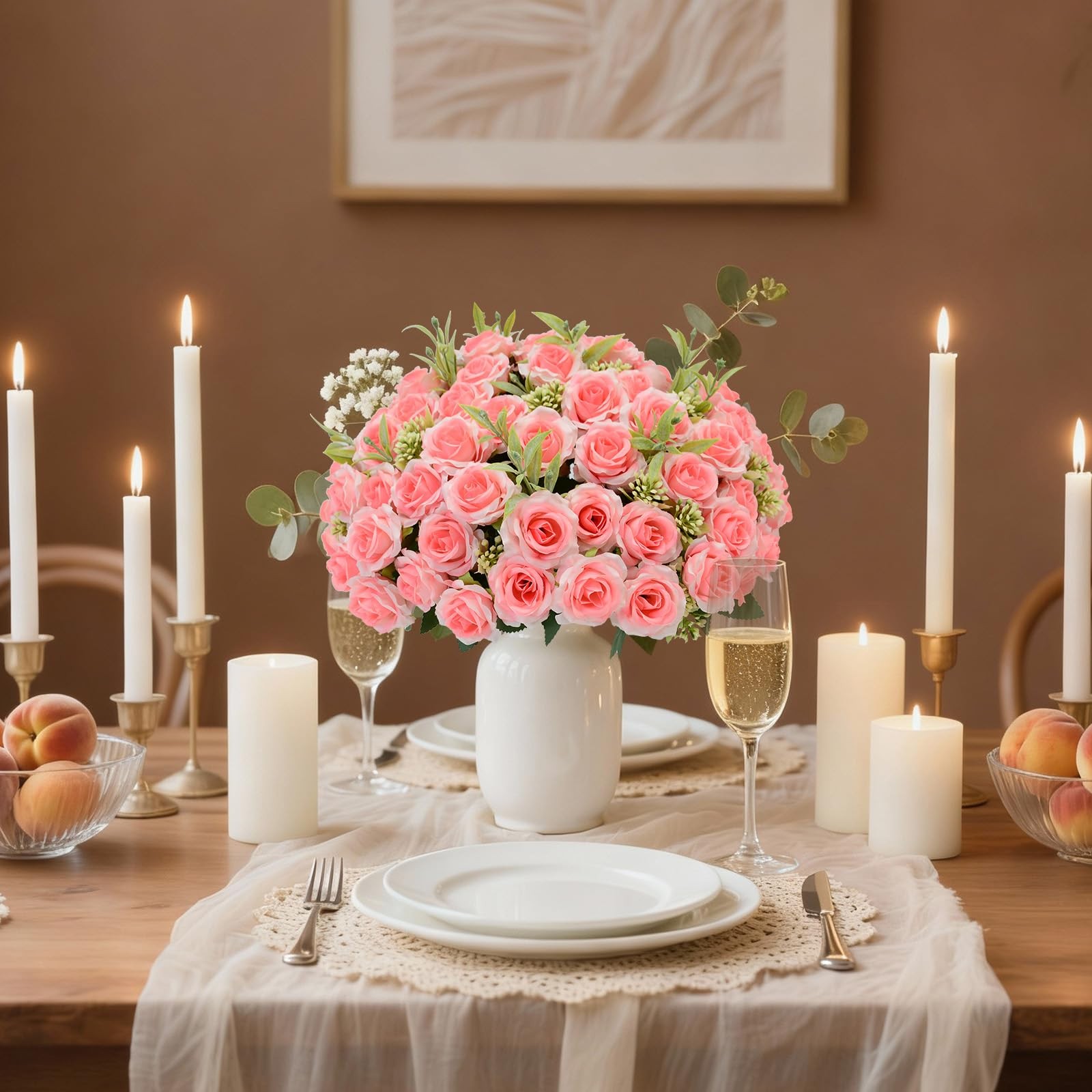 8 PCS Light Pink Artificial Rose Flowers Bouquet 10 Heads Per Pack Silk