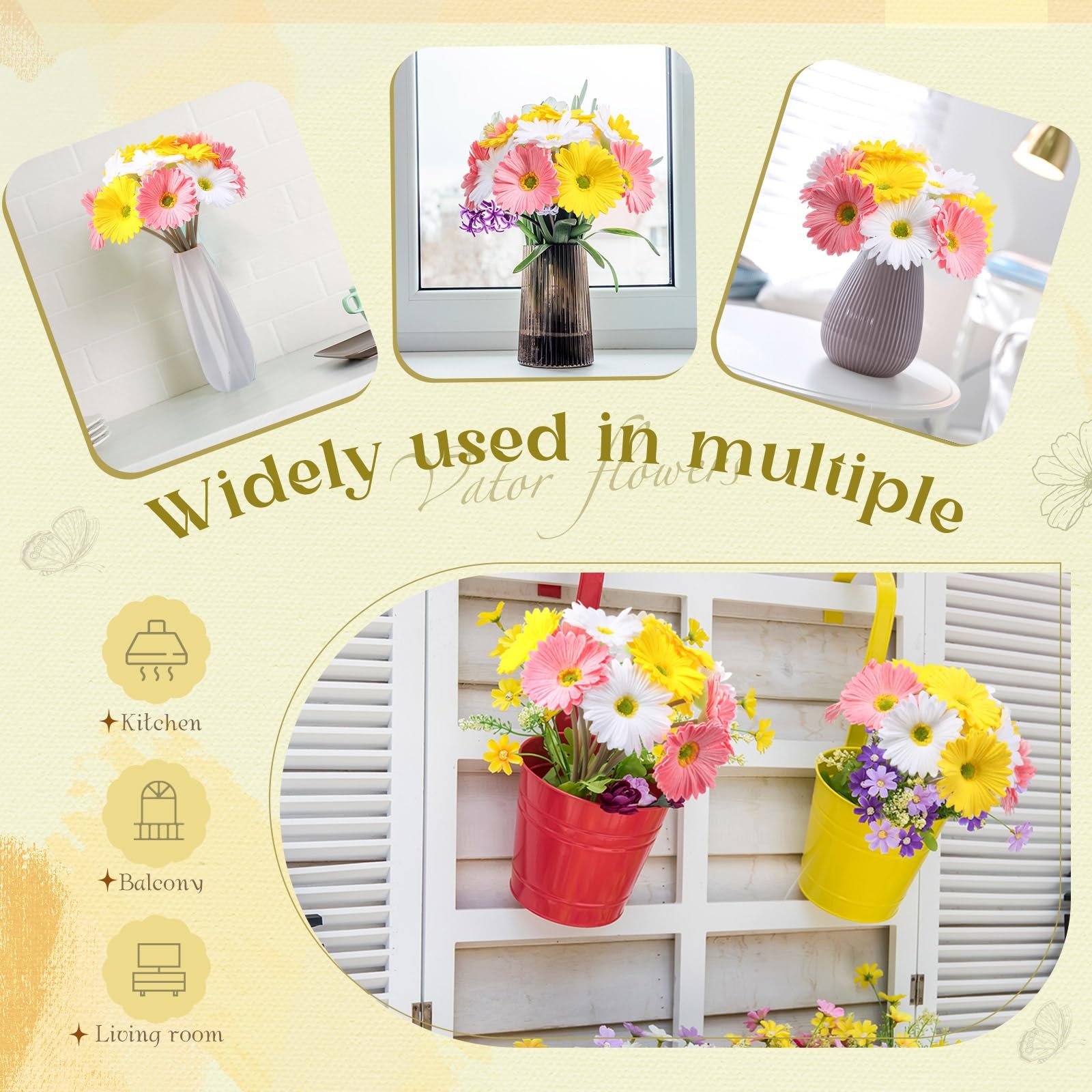 12 Pcs Artificial Gerbera Daisy Flowers PU Fake Daisy Decorations Realistic T…
