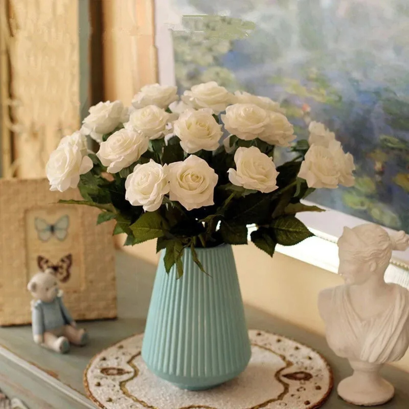 20× Red Roses Artificial Flowers Realistic Bouquet Home Decor Valentine Gifts US