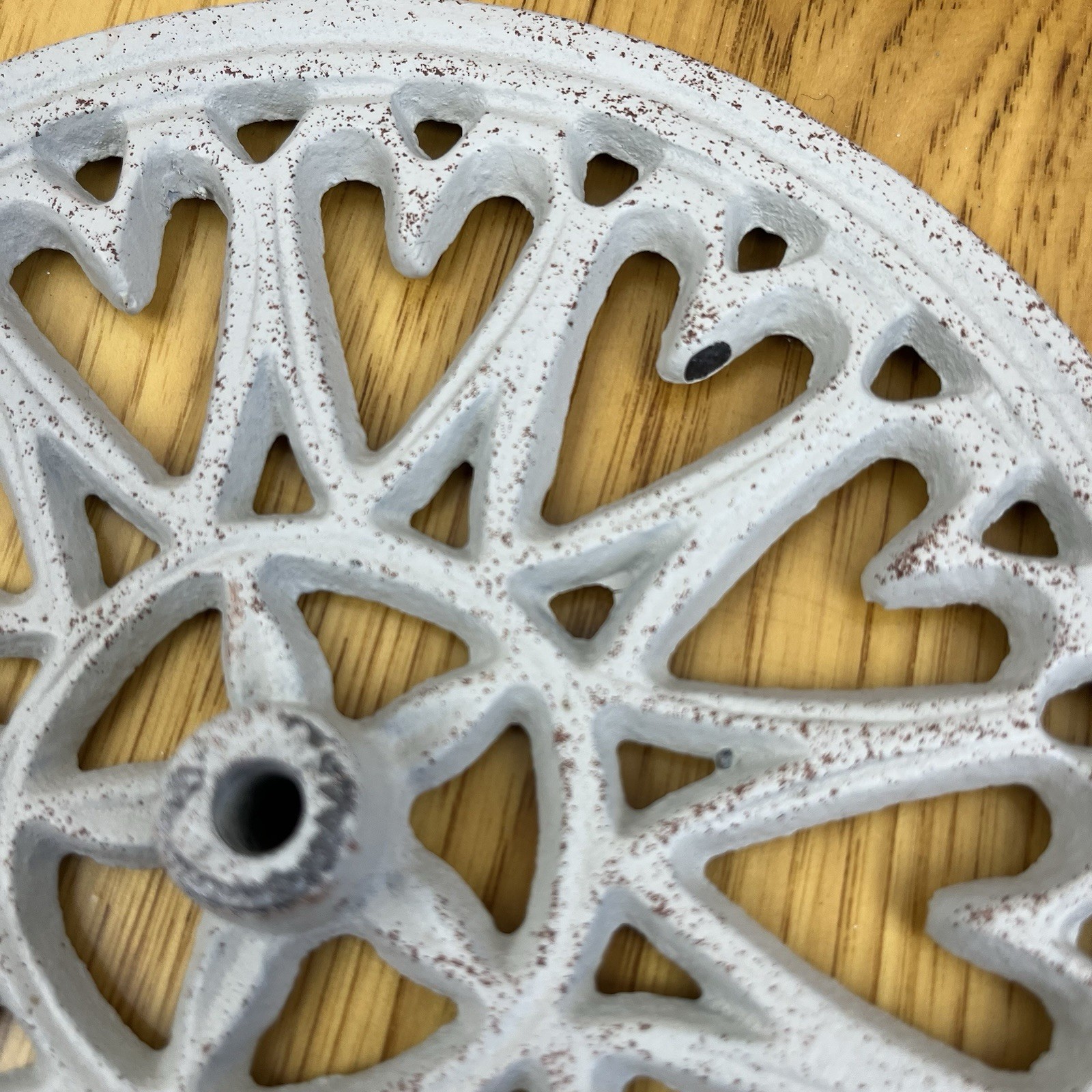 Vintage~Wreath Floor Stand~30″~White Distressed Cast Iron~2 Piece~Fleur-de-lis
