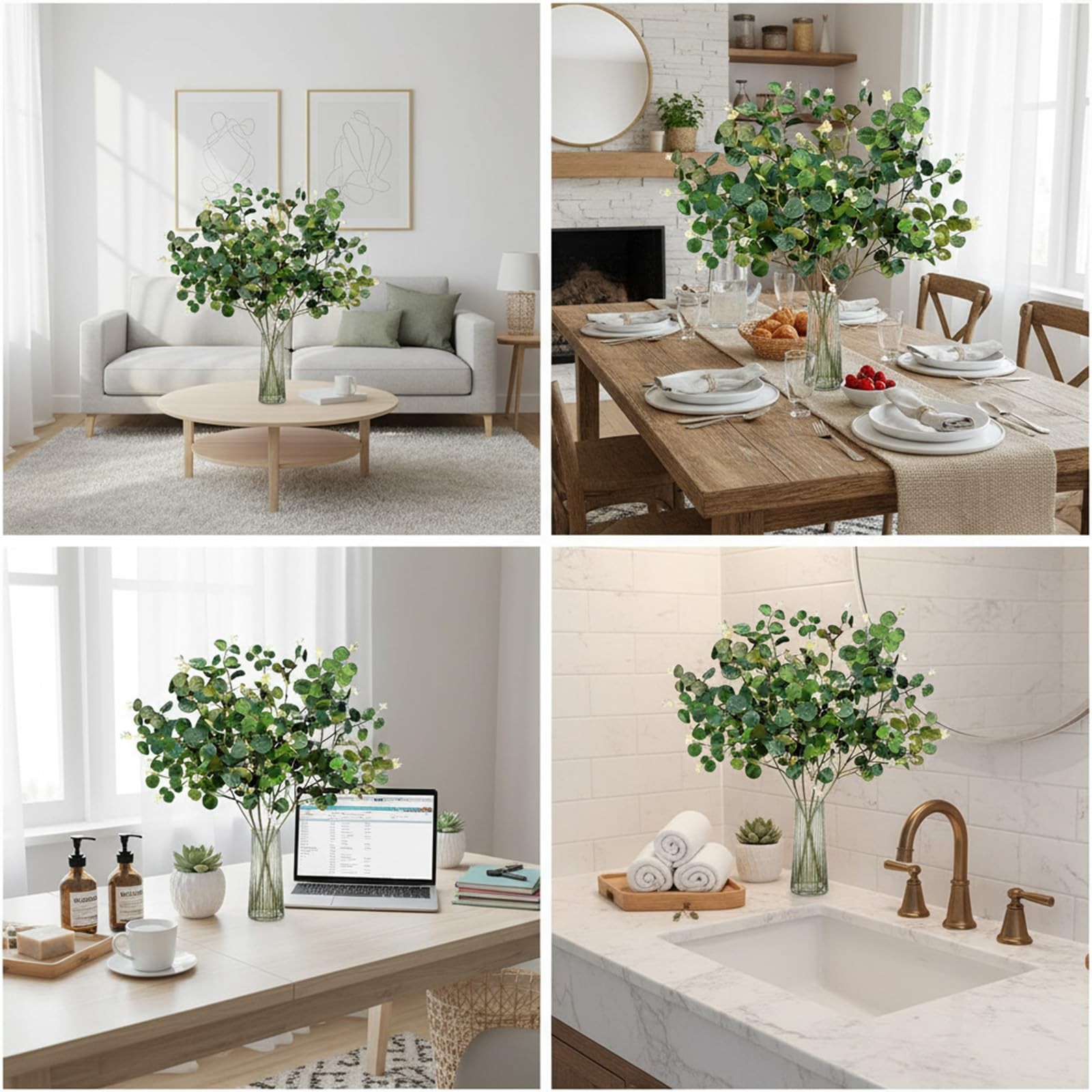 30″ 3-Pack DIY Faux Eucalyptus Branches Greenery Stems